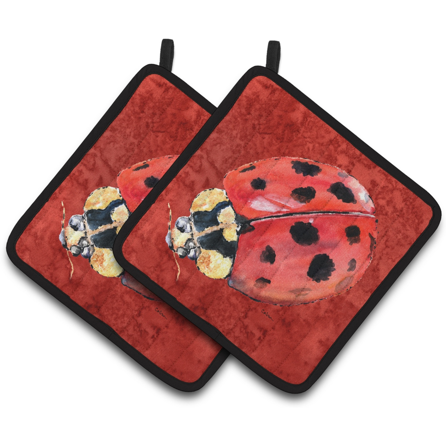 &quotCaroline's Treasures Lady bug on Deep Red Pair of Pot Holders 8870PTHD, 7.5HX7.5W, Multicolor"