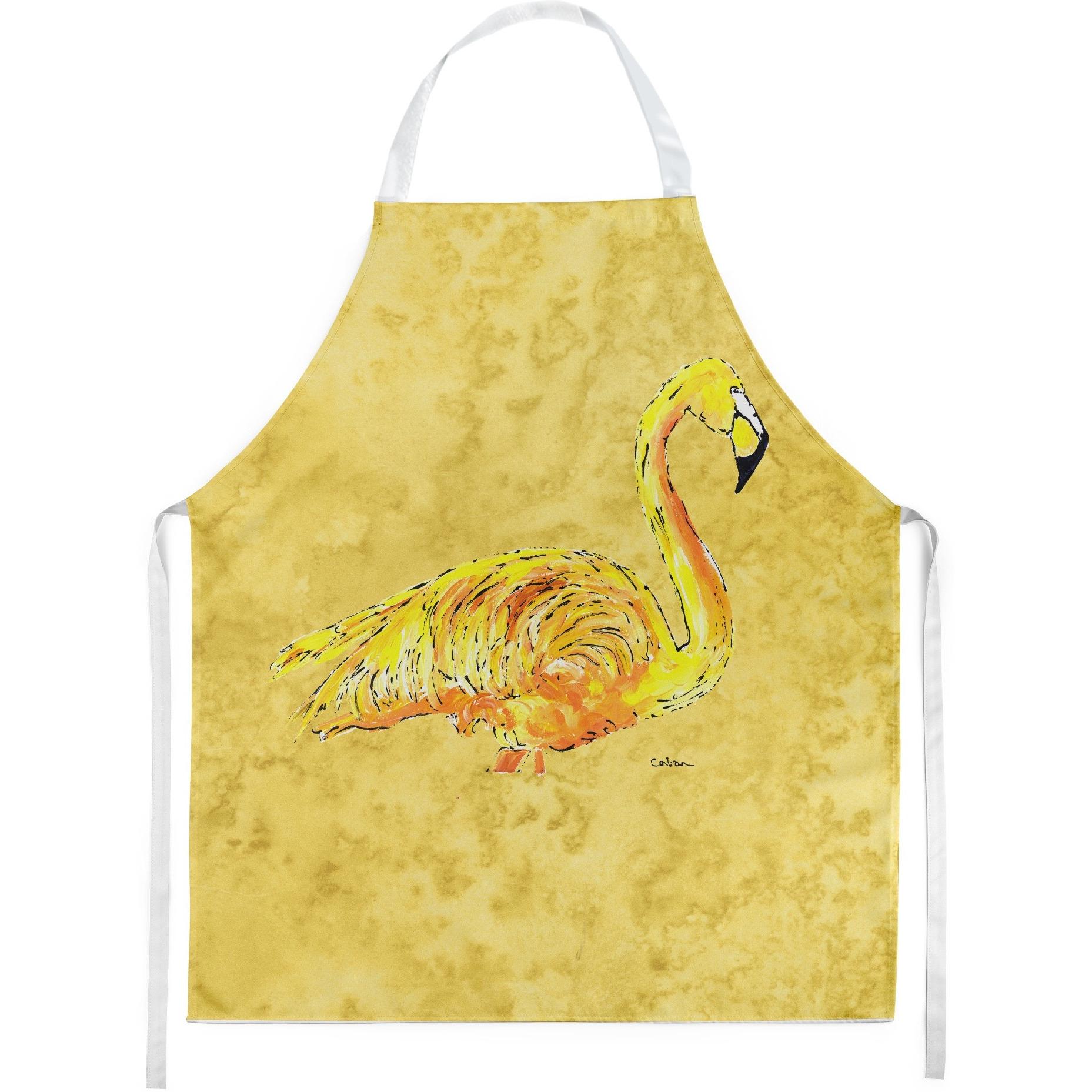&quotCaroline's Treasures 8872APRON Flamingo on Yellow Apron, Large, Multicolor"