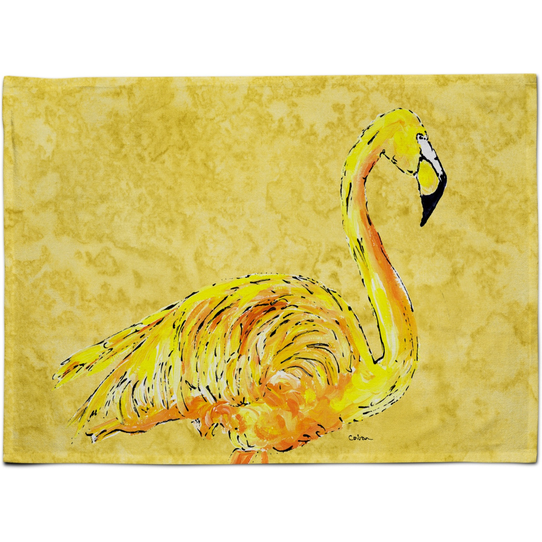 &quotCaroline's Treasures 8872PLMT Flamingo On Yellow Fabric Placemat, Multicolor"