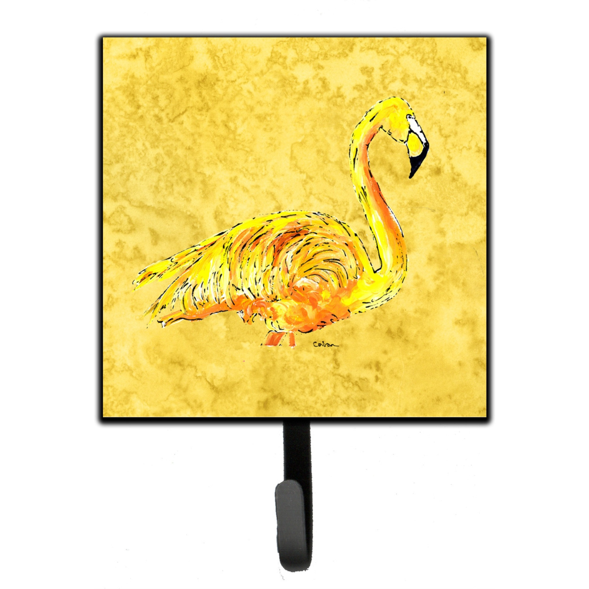 &quotCaroline's Treasures 8872SH4 Flamingo On Yellow Leash or Key Holder, Small, Multicolor"
