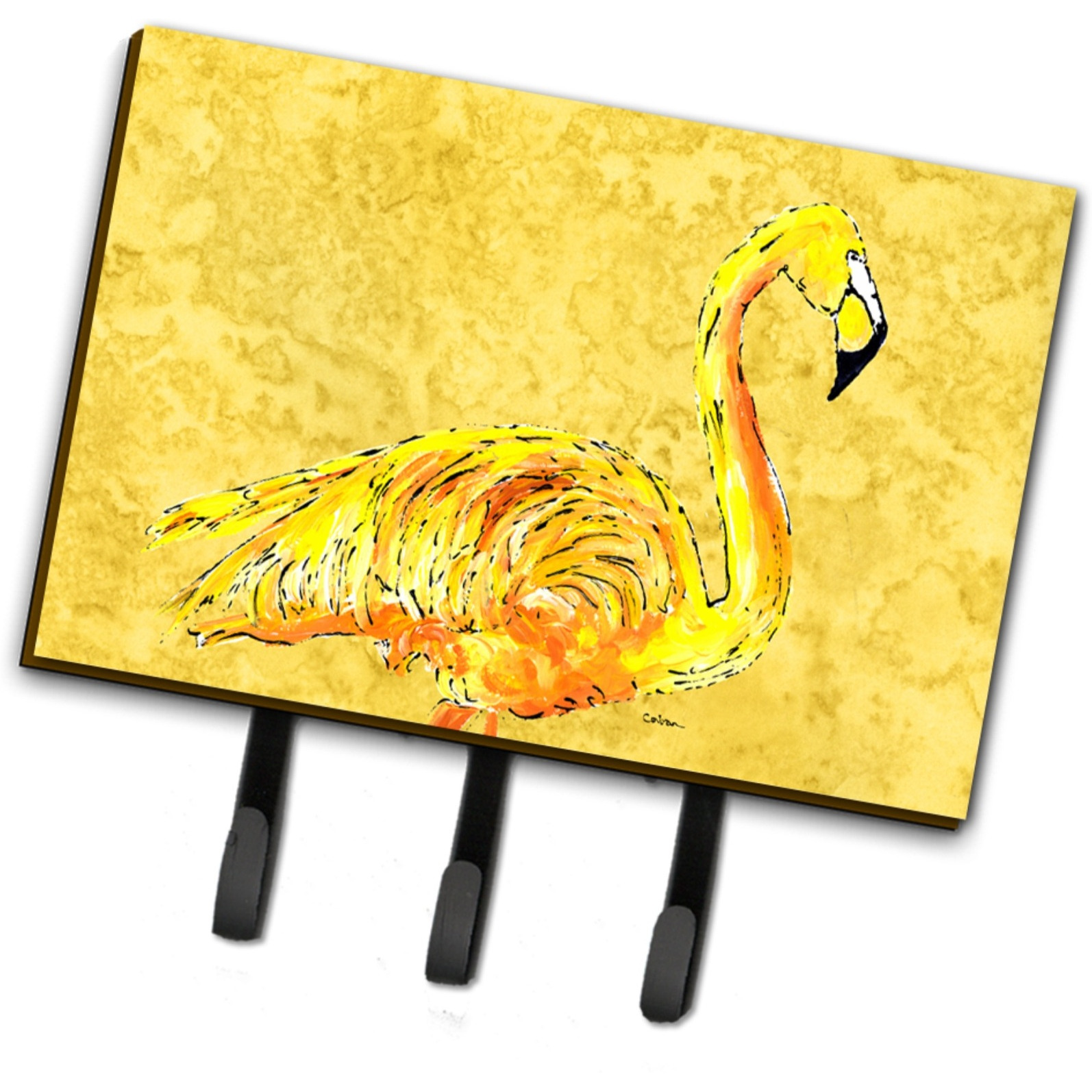 &quotCaroline's Treasures 8872TH68 Flamingo on Yellow Leash or Key Holder, Large, Multicolor"