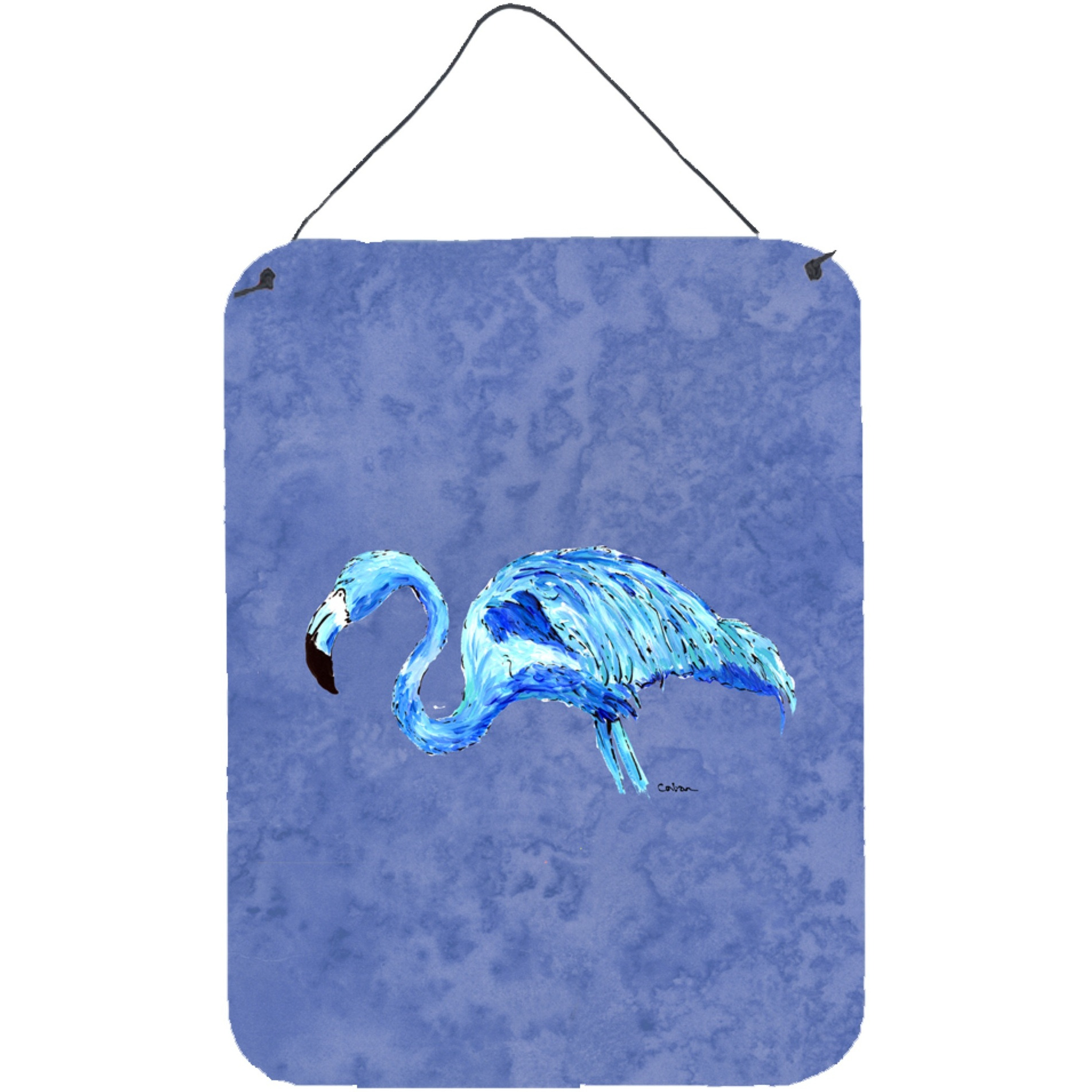 &quotCaroline's Treasures Flamingo on Slate Blue Aluminium Metal Wall or Door Hanging Prints, 16"" x 12"", Multicolor"