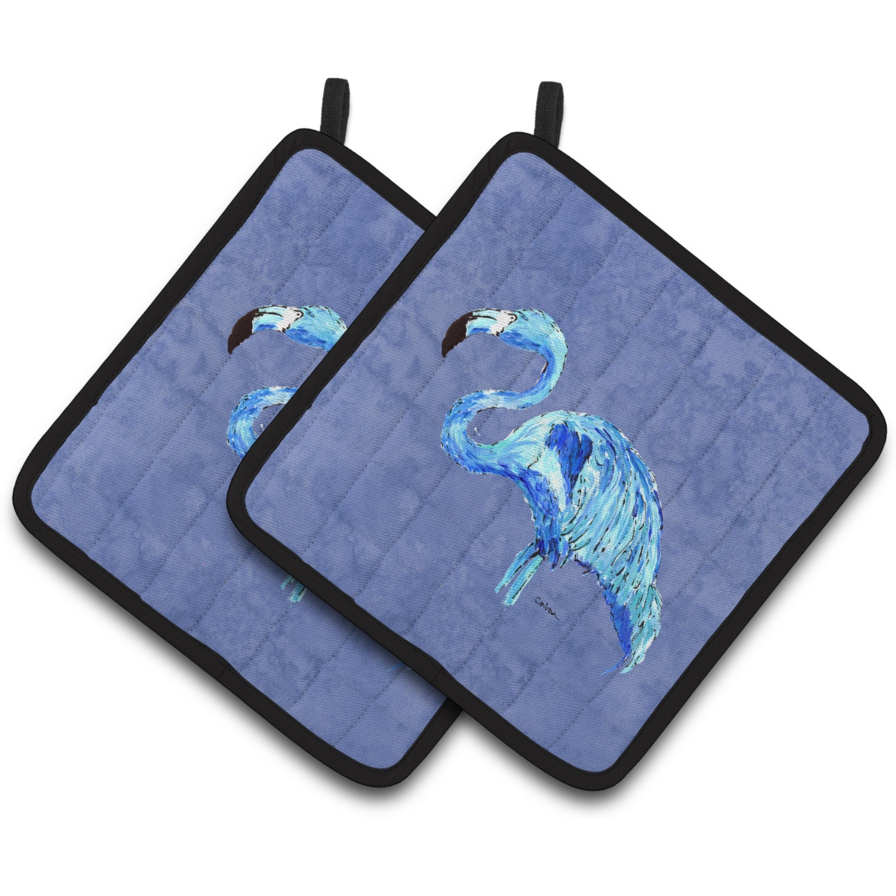 &quotCaroline's Treasures Flamingo On Slate Blue Pair of Pot Holders 8873PTHD, 7.5HX7.5W, Multicolor"