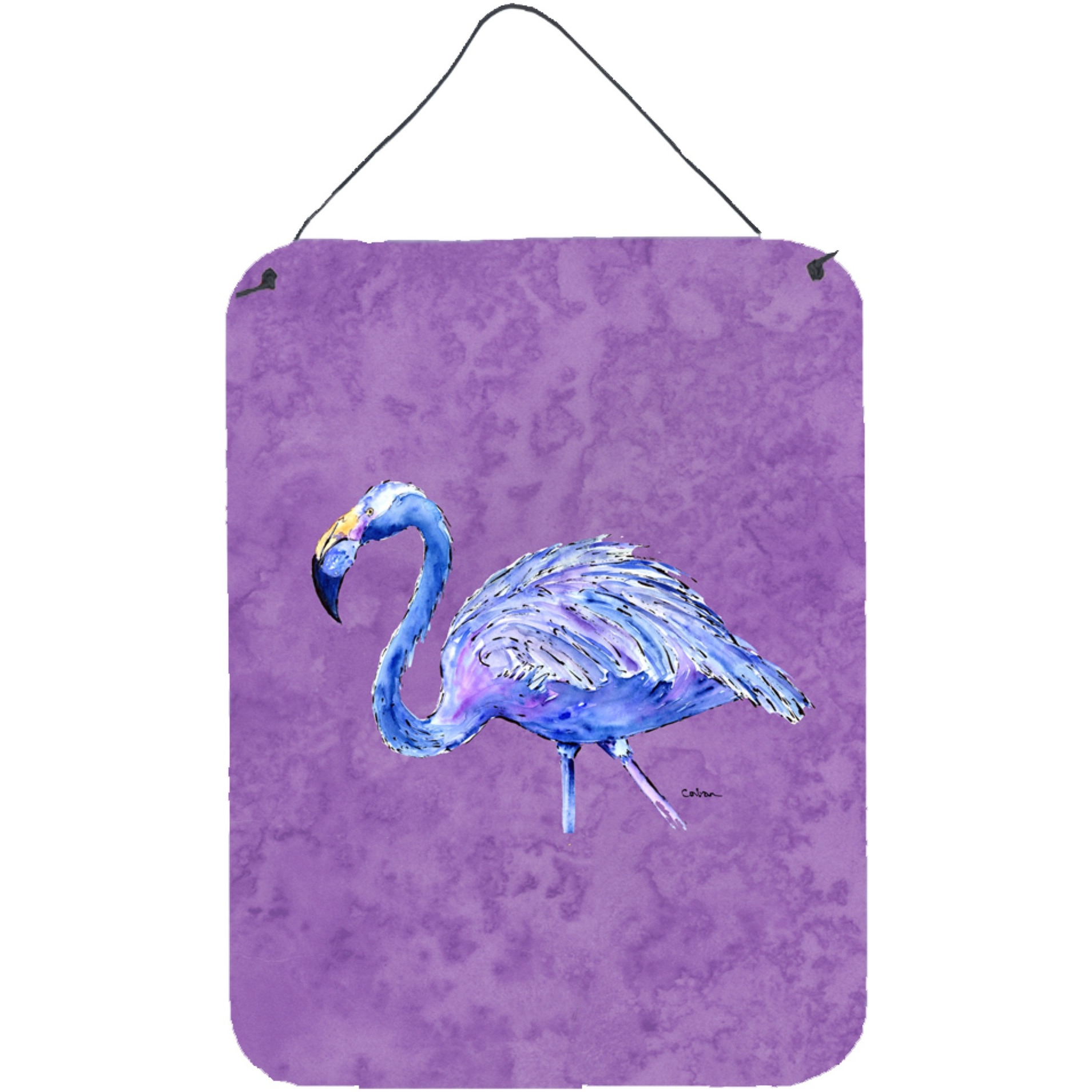 &quotCaroline's Treasures Flamingo on Purple Aluminium Metal Wall or Door Hanging Prints, 16"" x 12"", Multicolor"