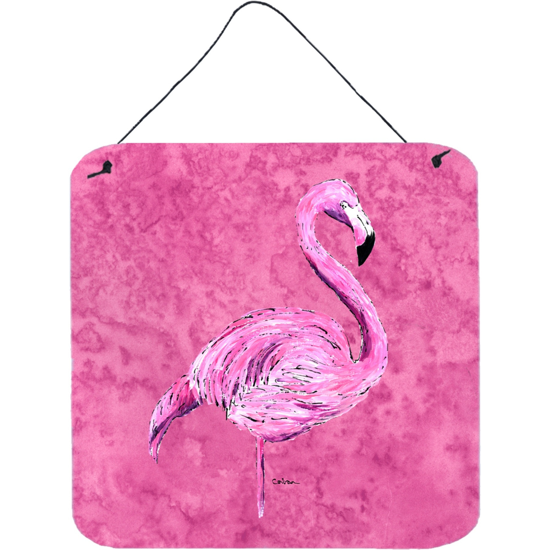 &quotCaroline's Treasures Flamingo on Pink Aluminum Metal Wall or Door Hanging Prints, 6 x 6"", Multicolor"