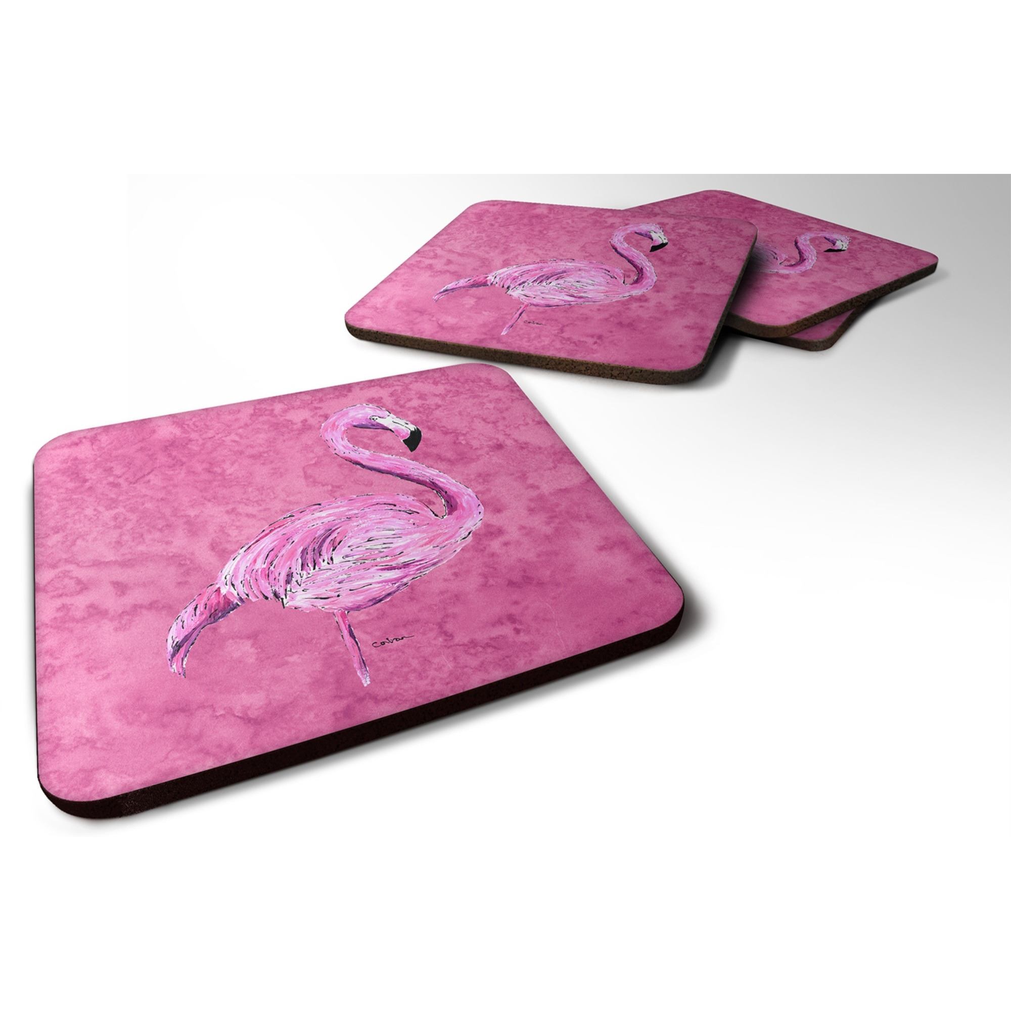 &quotCaroline's Treasures 8875FC Flamingo on Pink Foam Coasters (Set of 4), 3.5"" H x 3.5"" W, Multicolor"