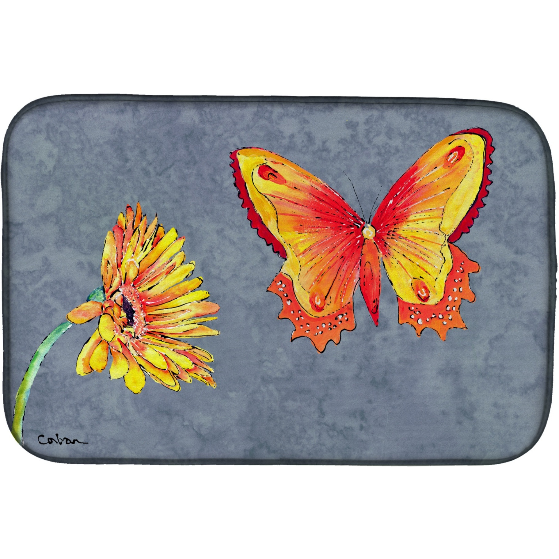 &quotCaroline's Treasures Gerber Daisy and Butterfly Dish Drying Mat, 14 x 21, Multicolor"