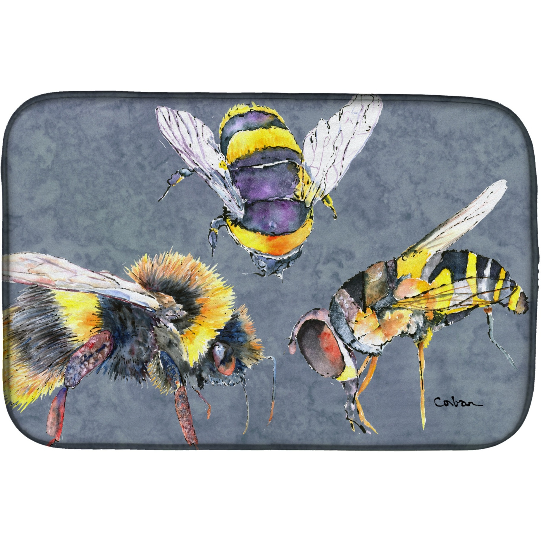 &quotCaroline's Treasures Bees Times Three Dish Drying Mat, 14 x 21, Multicolor"