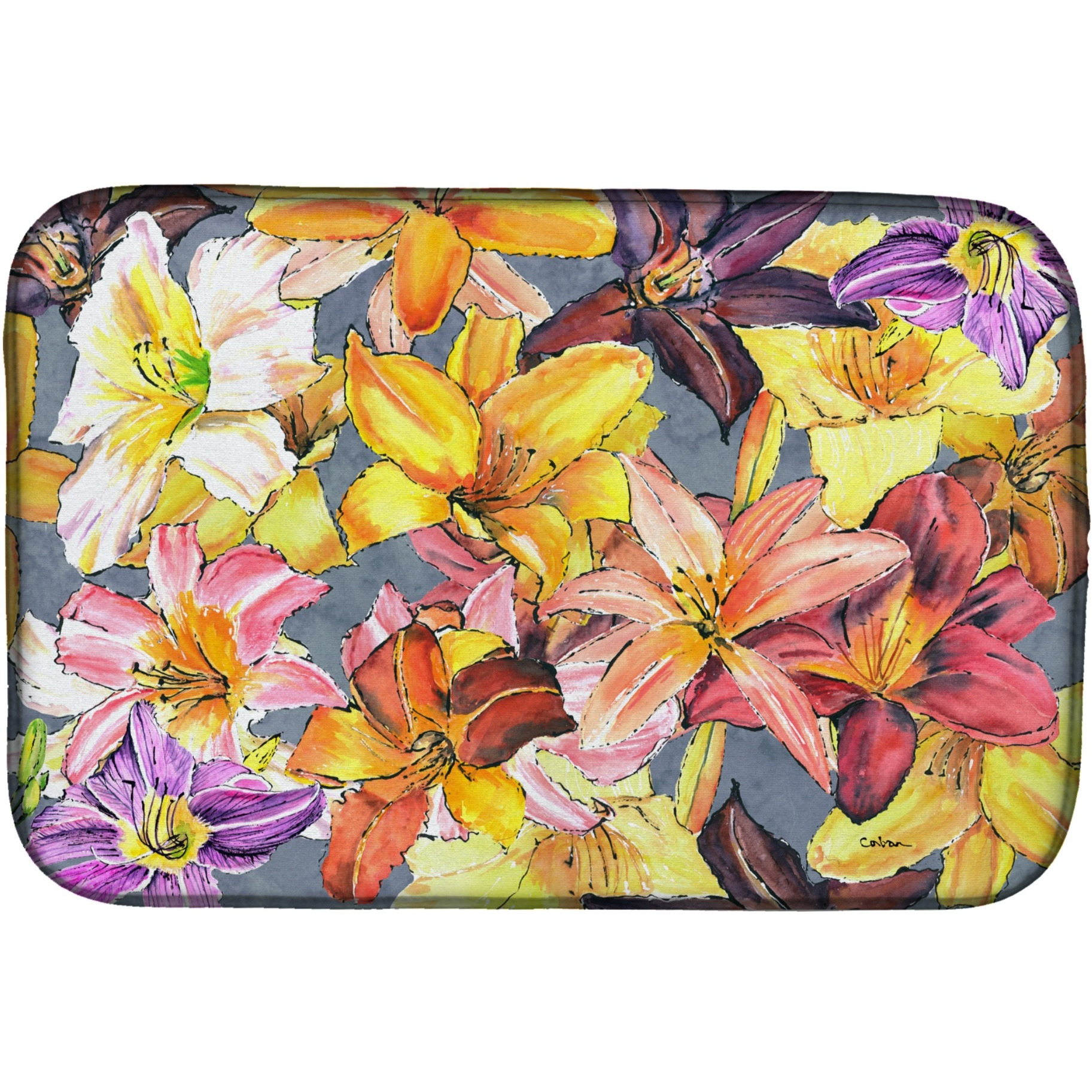 &quotCaroline's Treasures Day Lillies Dish Drying Mat, 14"" x 21"", Multicolor"