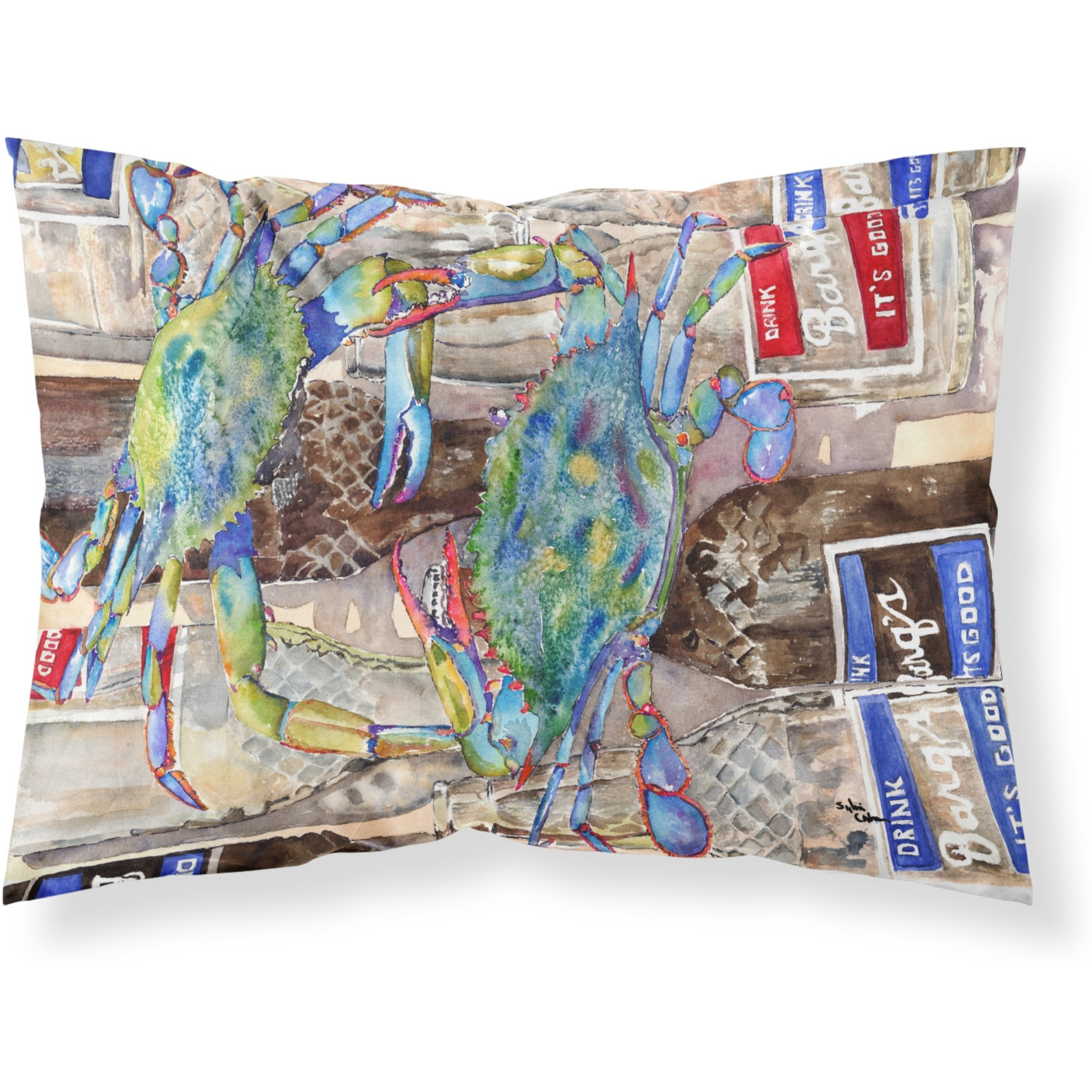 &quotCaroline's Treasures 8914PILLOWCASE Blue Crabby Bottles Of Barks Root Beer Moisture Wicking Fabric Standard Pillowcase, Large, Multicolor"
