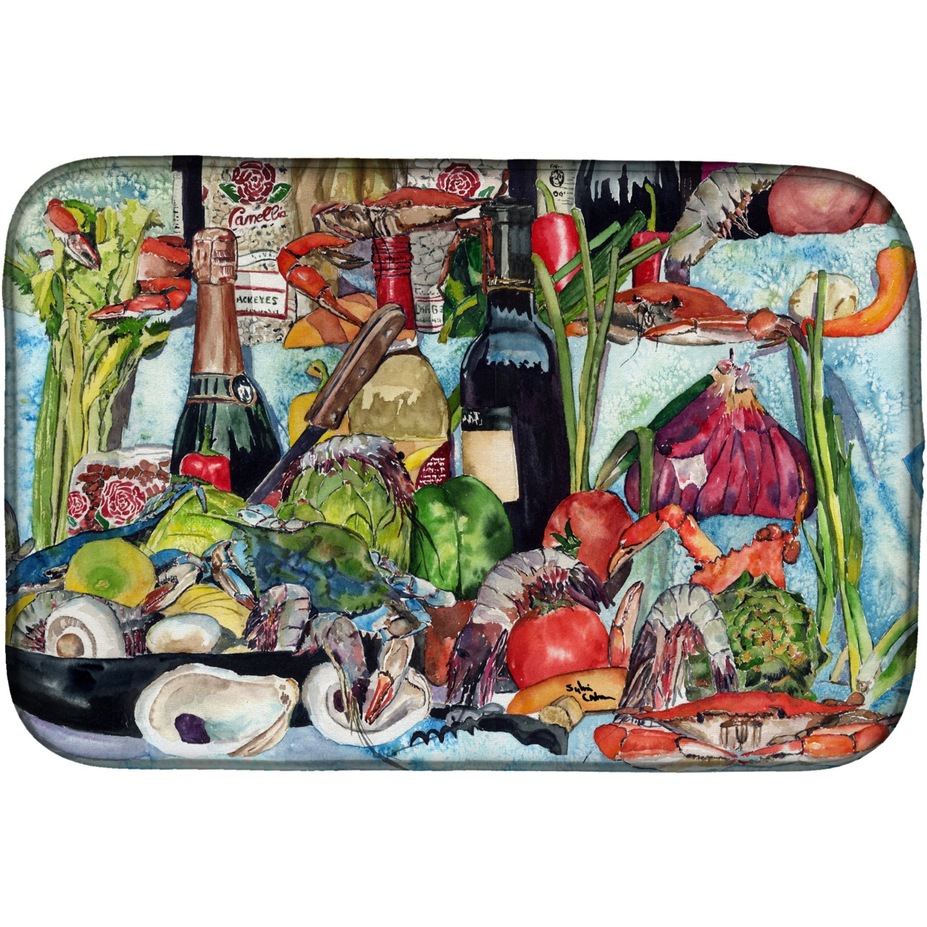 &quotCaroline's Treasures Wine Crab Shrimp and Oysters Dish Drying Mat, 14"" x 21"", Multicolor"