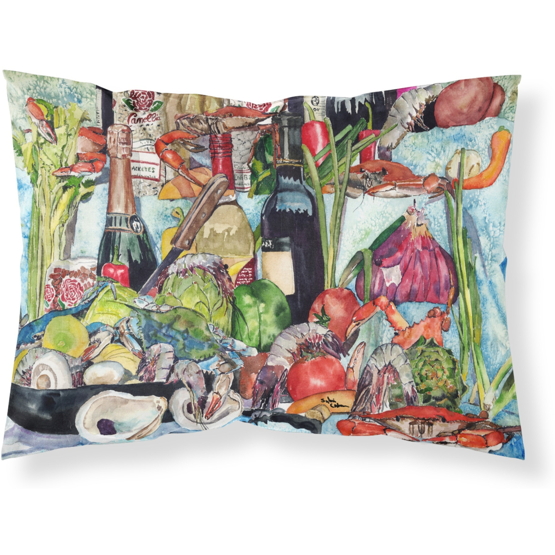 &quotCaroline's Treasures 8915PILLOWCASE Wine Crab Shrimp And Oysters Moisture Wicking Fabric Standard Pillowcase, Large, Multicolor"