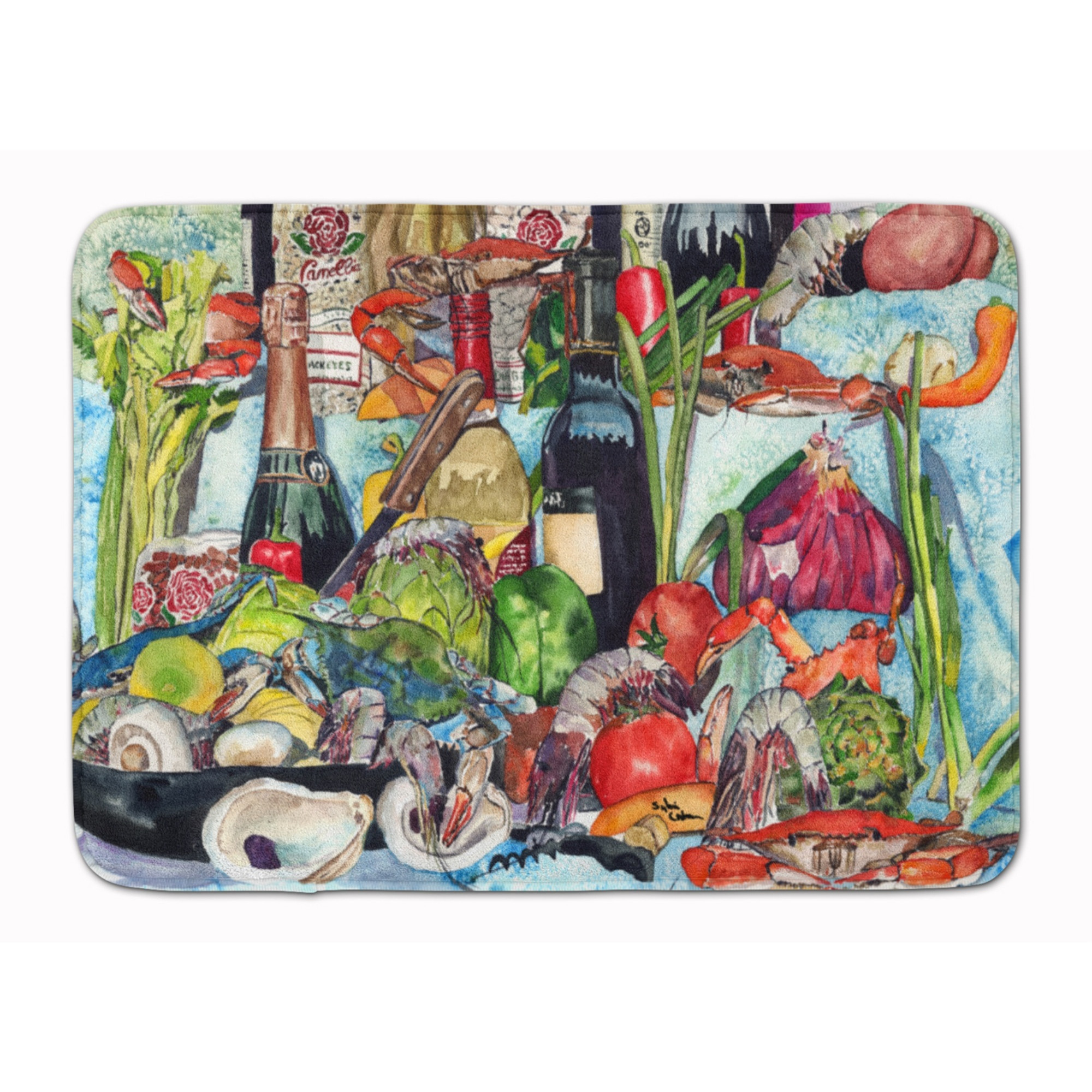 &quotCaroline's Treasures Wine Crab Shrimp and Oysters Floor Mat, 19"" x 27"", Multicolor"