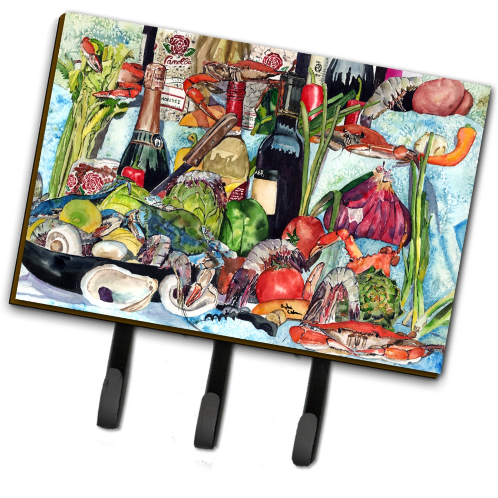 &quotCaroline's Treasures 8915TH68 Wine Crab Shrimp and Oysters Leash or Key Holder, Large, Multicolor"