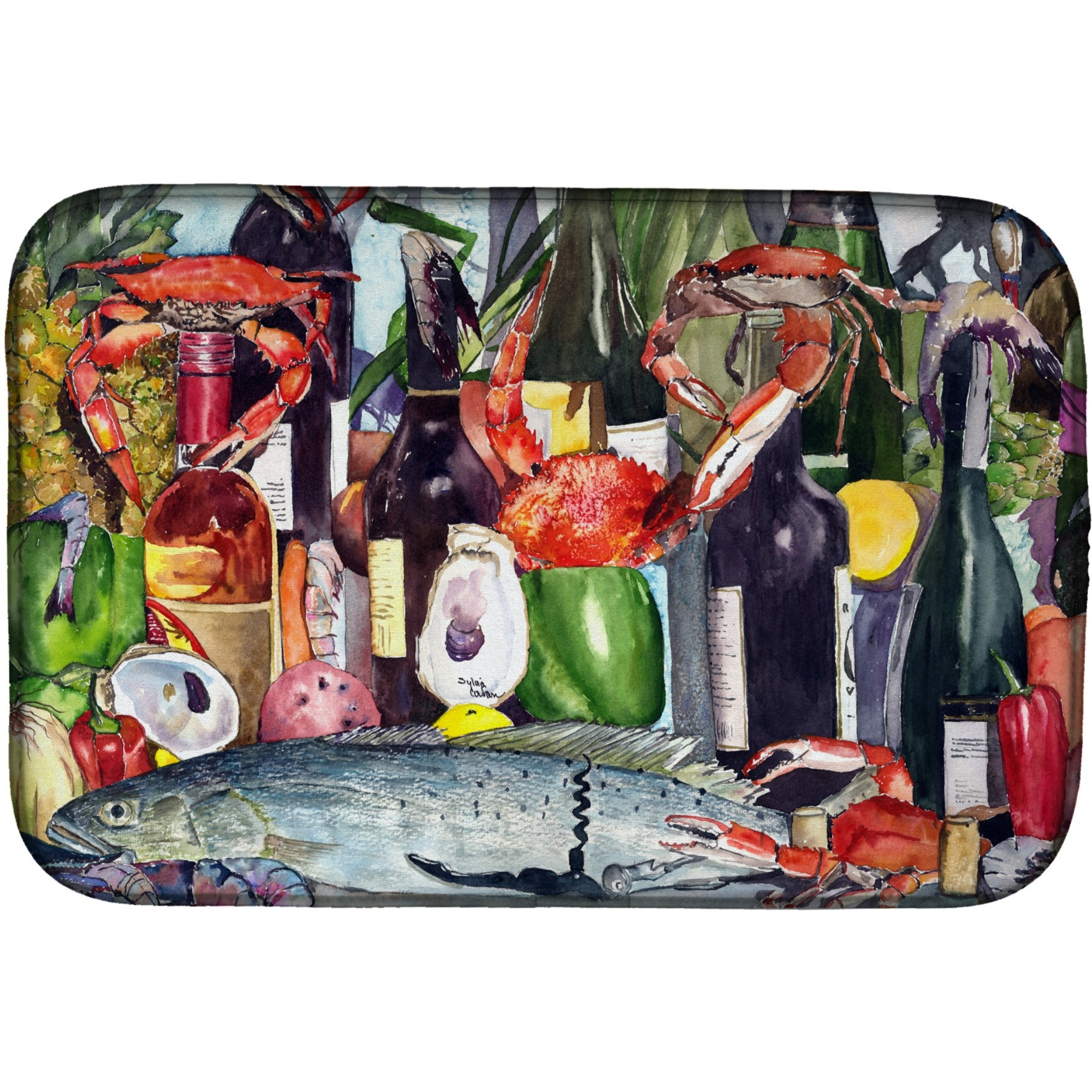 &quotCaroline's Treasures Wine and Speckled Trout Dish Drying Mat, 14"" x 21"", Multicolor"