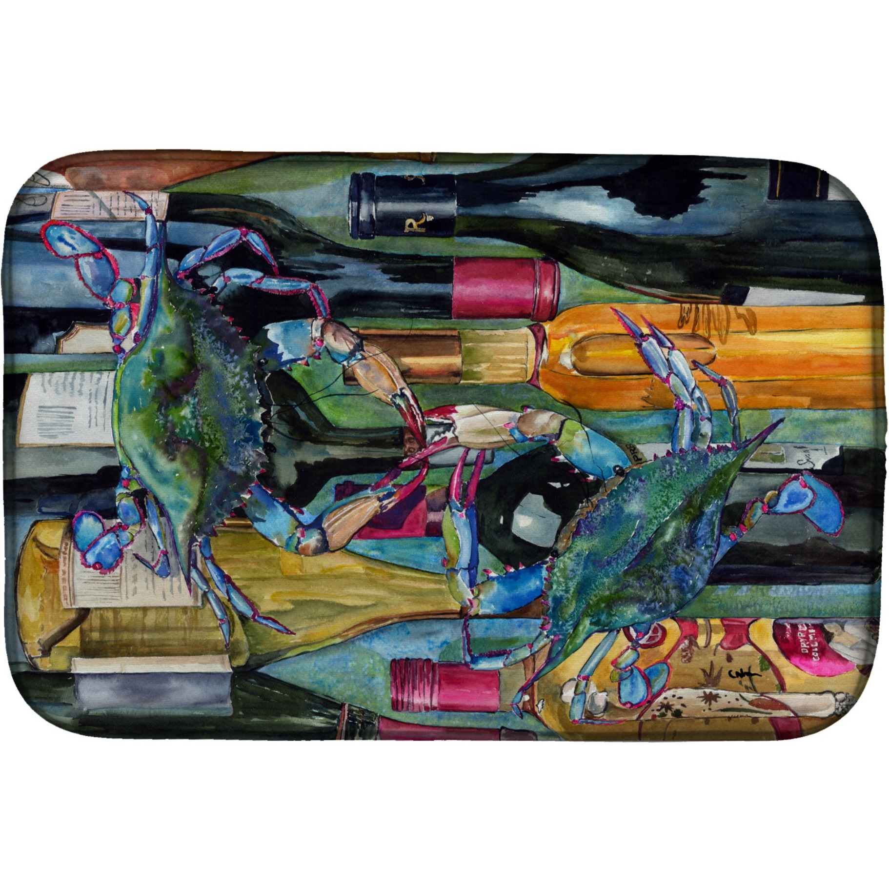 &quotCaroline's Treasures Crabby Wine Bottles Dish Drying Mat, 14"" x 21"", Multicolor"