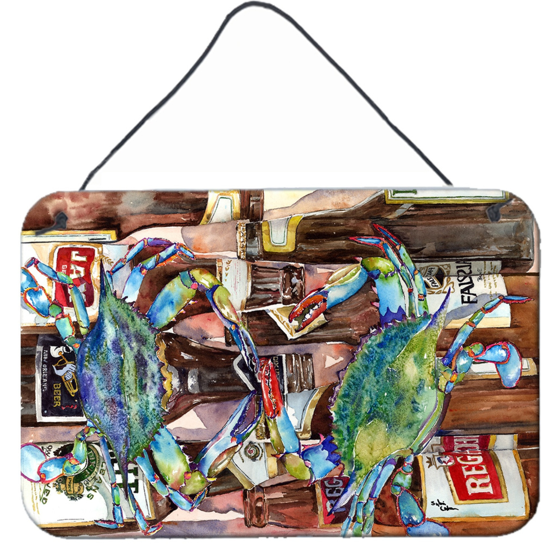 &quotCaroline's Treasures Blue Crabby New Orleans Beer Bottles Wall or Door Hanging Prints, 8 x 12"""