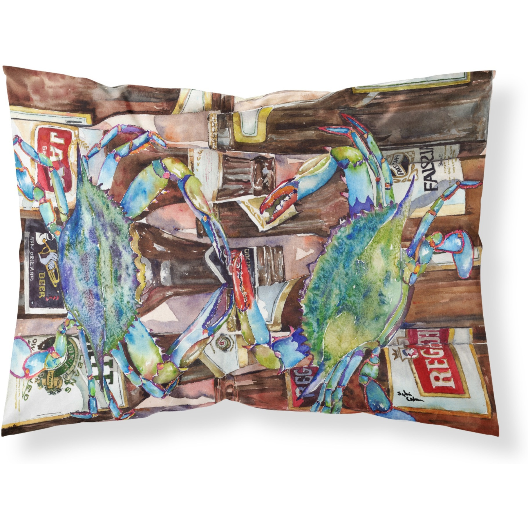&quotCaroline's Treasures 8918PILLOWCASE Blue Crabby New Orleans Beer Bottles Moisture Wicking Fabric Standard Pillowcase, Large, Multicolor"