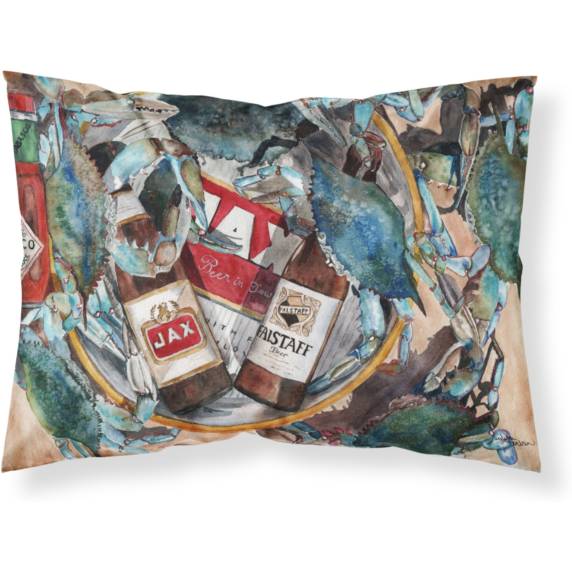 &quotCaroline's Treasures 8919PILLOWCASE New Orleans Beers And Crabs Fabric Standard Pillowcase, Large, Multicolor"