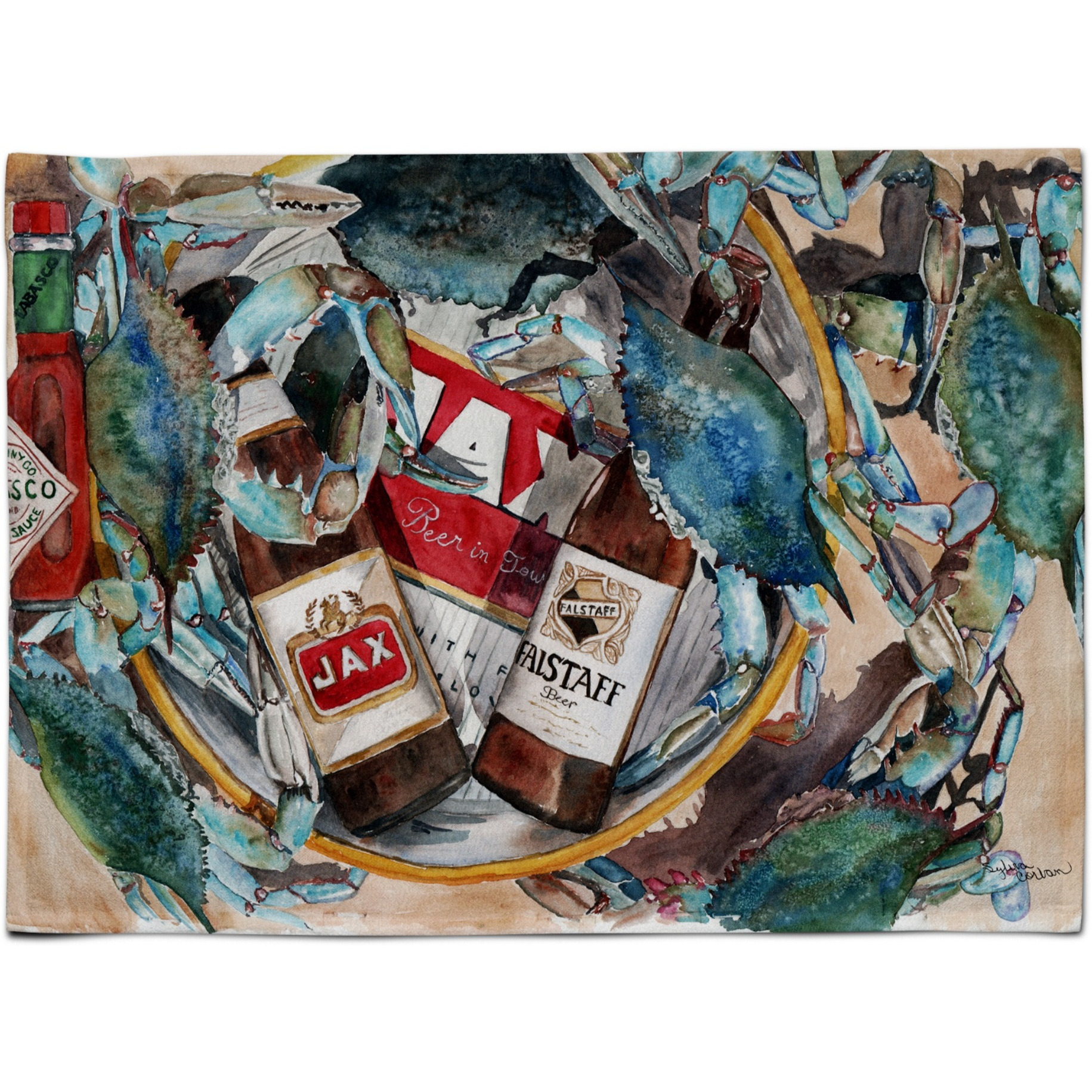 &quotCaroline's Treasures 8919PLMT New Orleans Beers And Crabs Fabric Placemat, Multicolor"