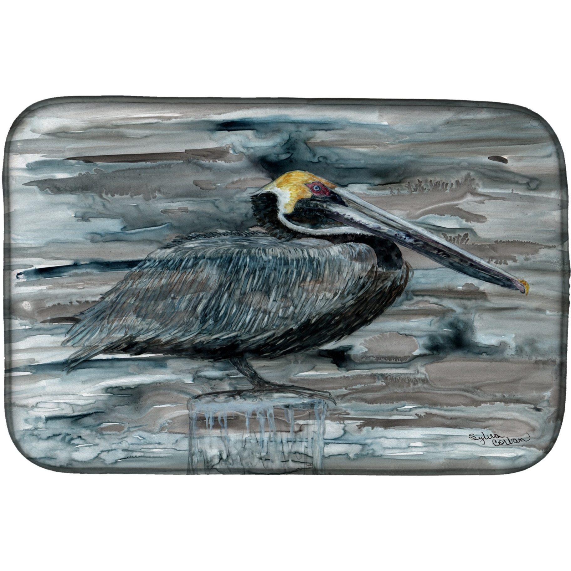 &quotCaroline's Treasures Pelican In Grey Dish Drying Mat, 14"" x 21"", Multicolor"
