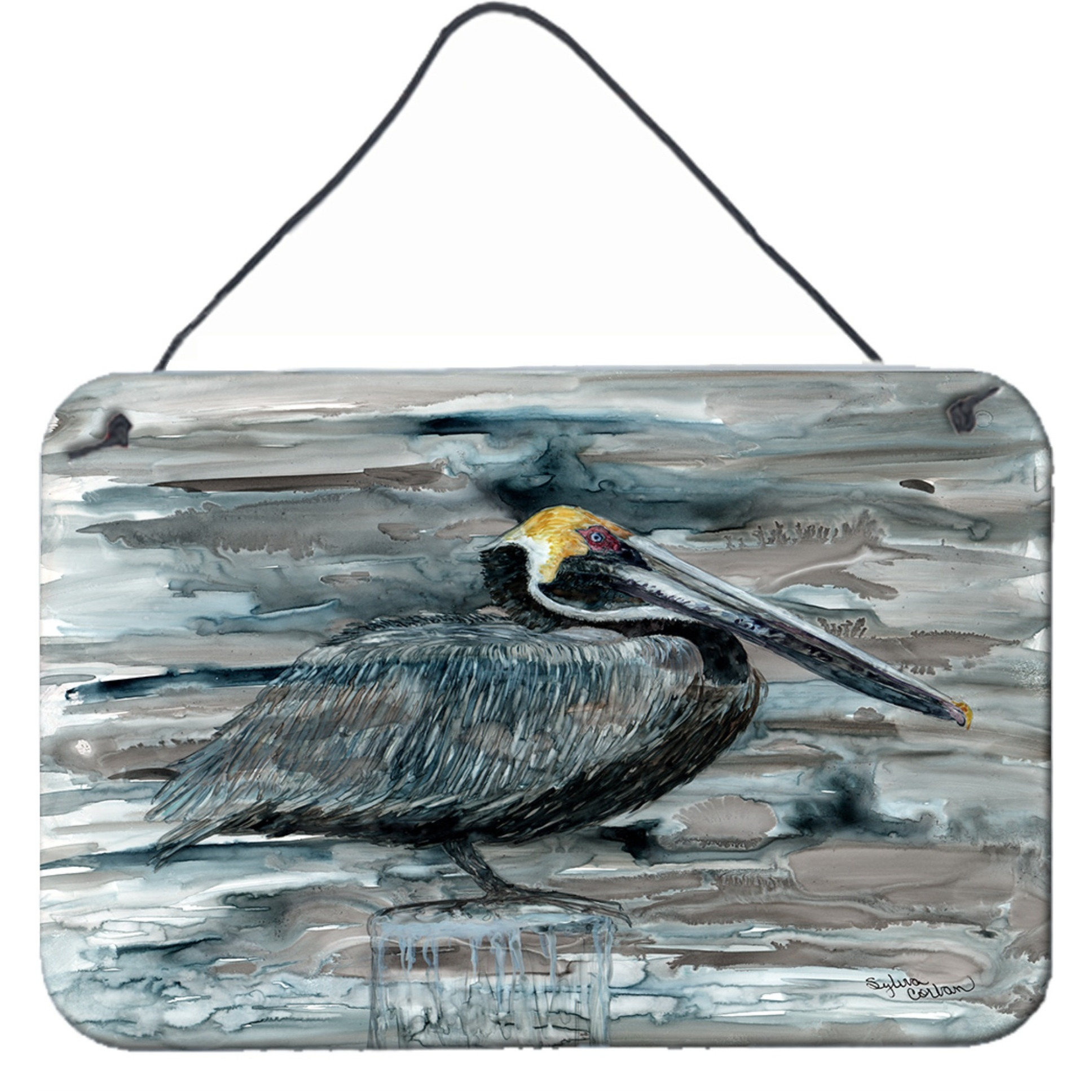 &quotCaroline's Treasures 8946DS812 Pelican in Grey Wall or Door Hanging Prints, 8 x 12"", Multicolor"