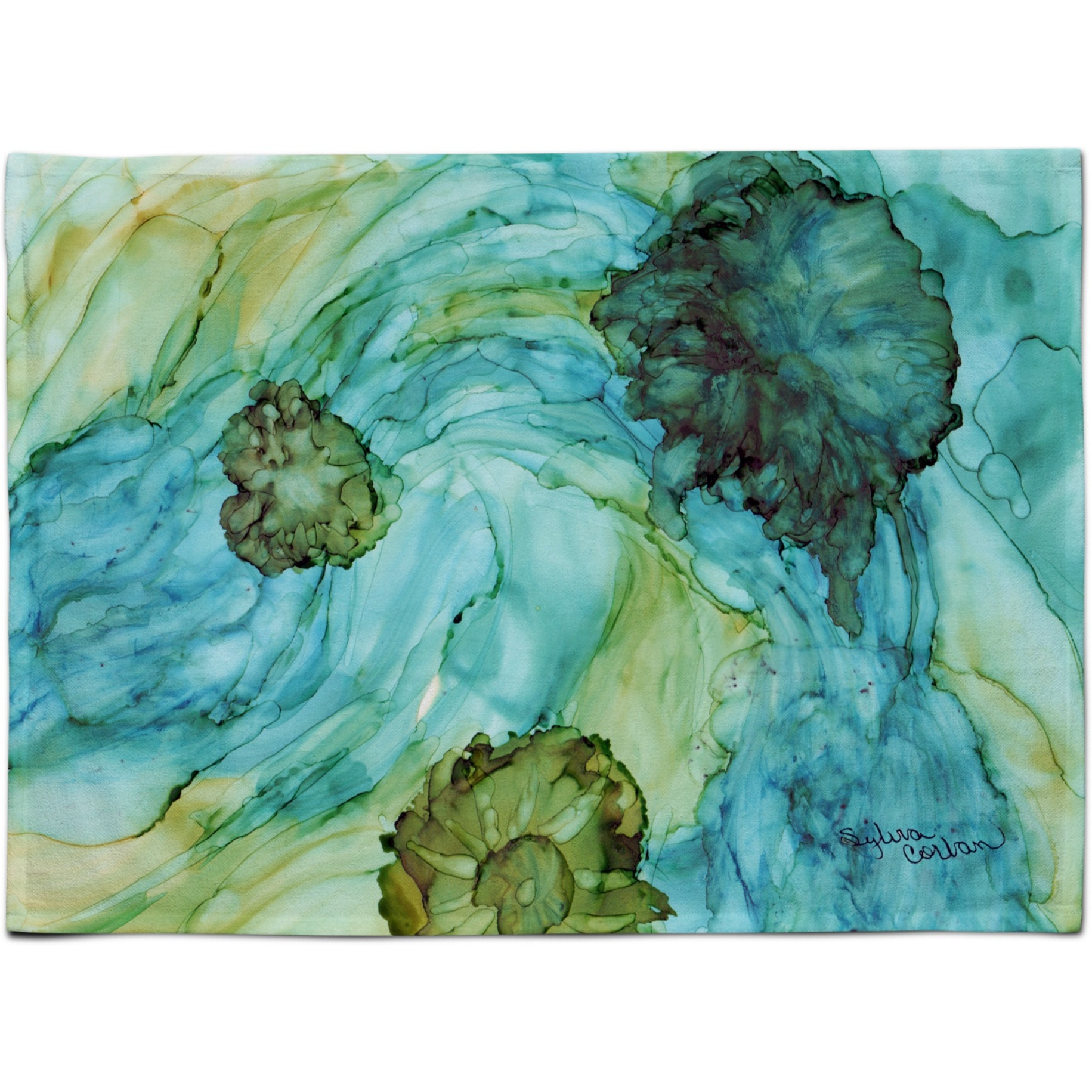 &quotCaroline's Treasures 8952PLMT Abstract In Teal Flowers Fabric Placemat, Multicolor"