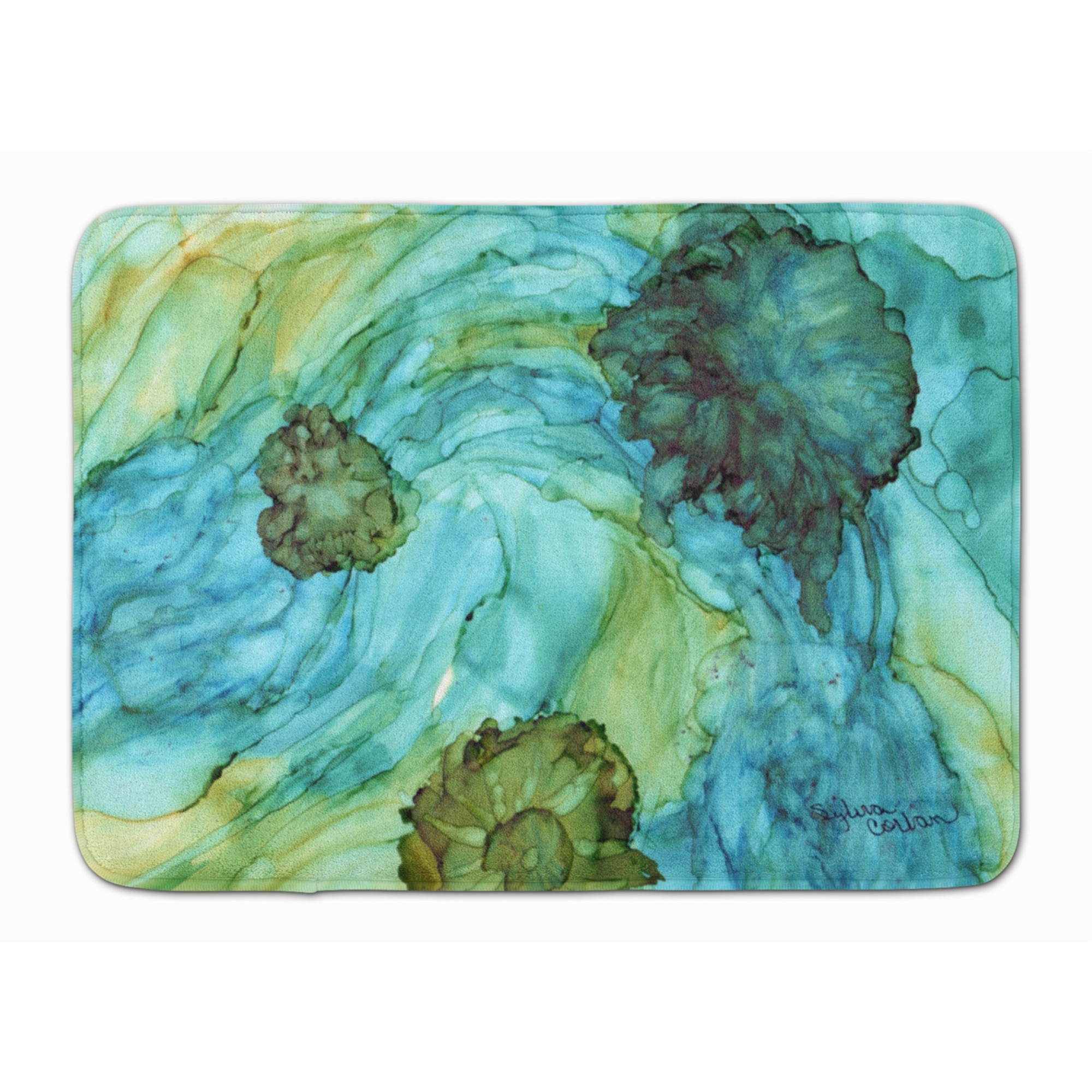 &quotCaroline's Treasures Abstract in Teal Flowers Floor Mat, 19"" x 27"", Multicolor"