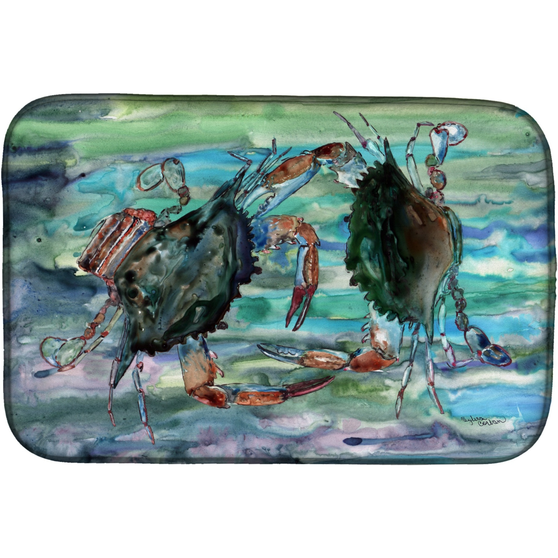 &quotCaroline's Treasures Watery Teal And Purple Crabs Dish Drying Mat, 14"" x 21"", Multicolor"