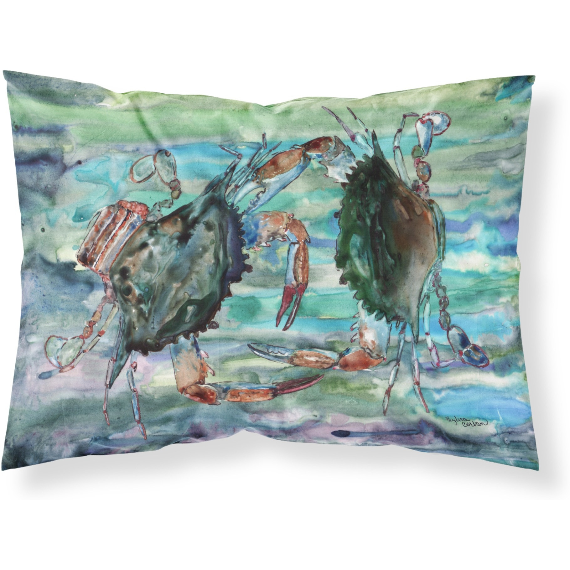 &quotCaroline's Treasures 8954PILLOWCASE Watery Teal And Purple Crabs Fabric Standard Pillowcase, Large, Multicolor"