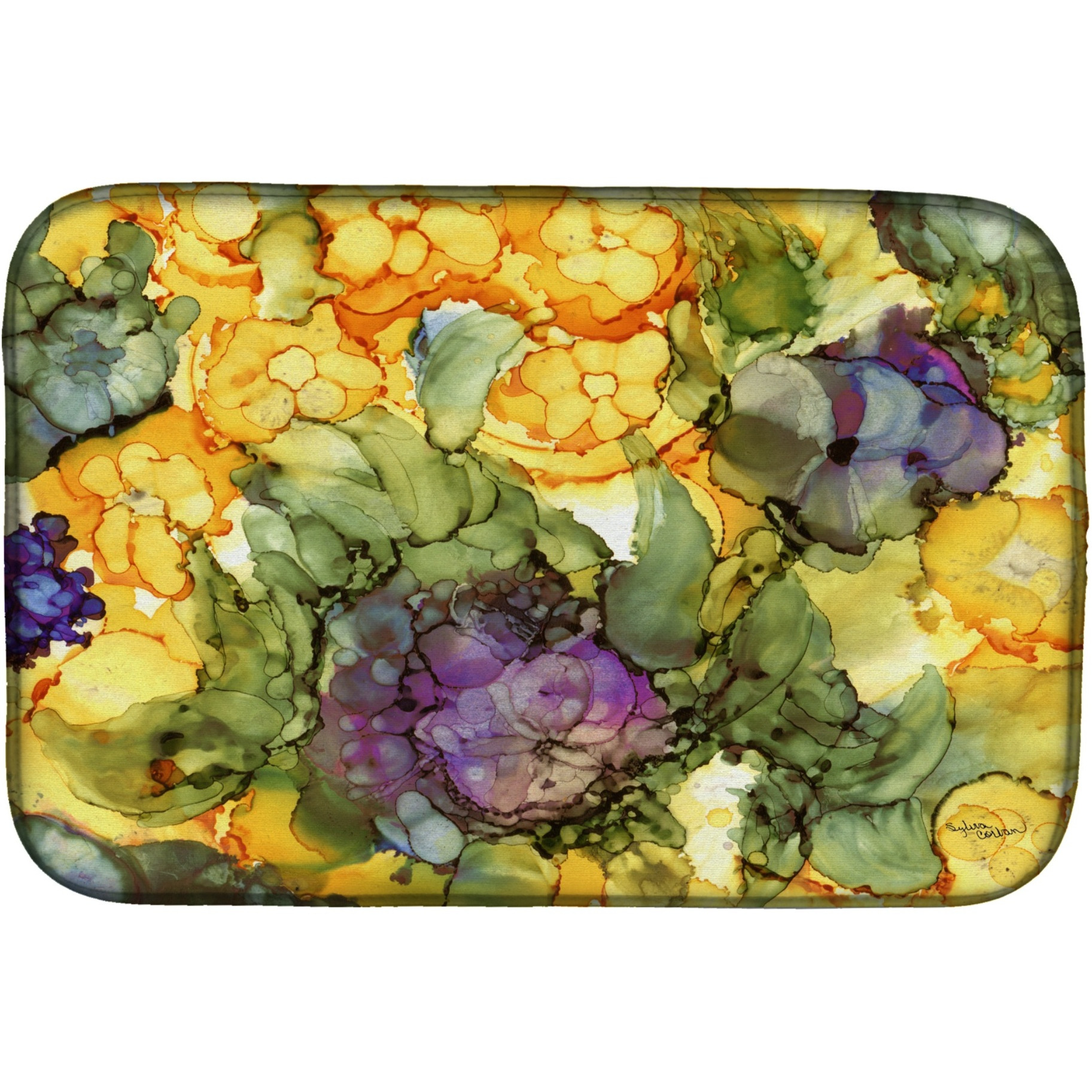 &quotCaroline's Treasures Abstract Flowers Purple And Yellow Dish Drying Mat, 14"" x 21"", Multicolor"