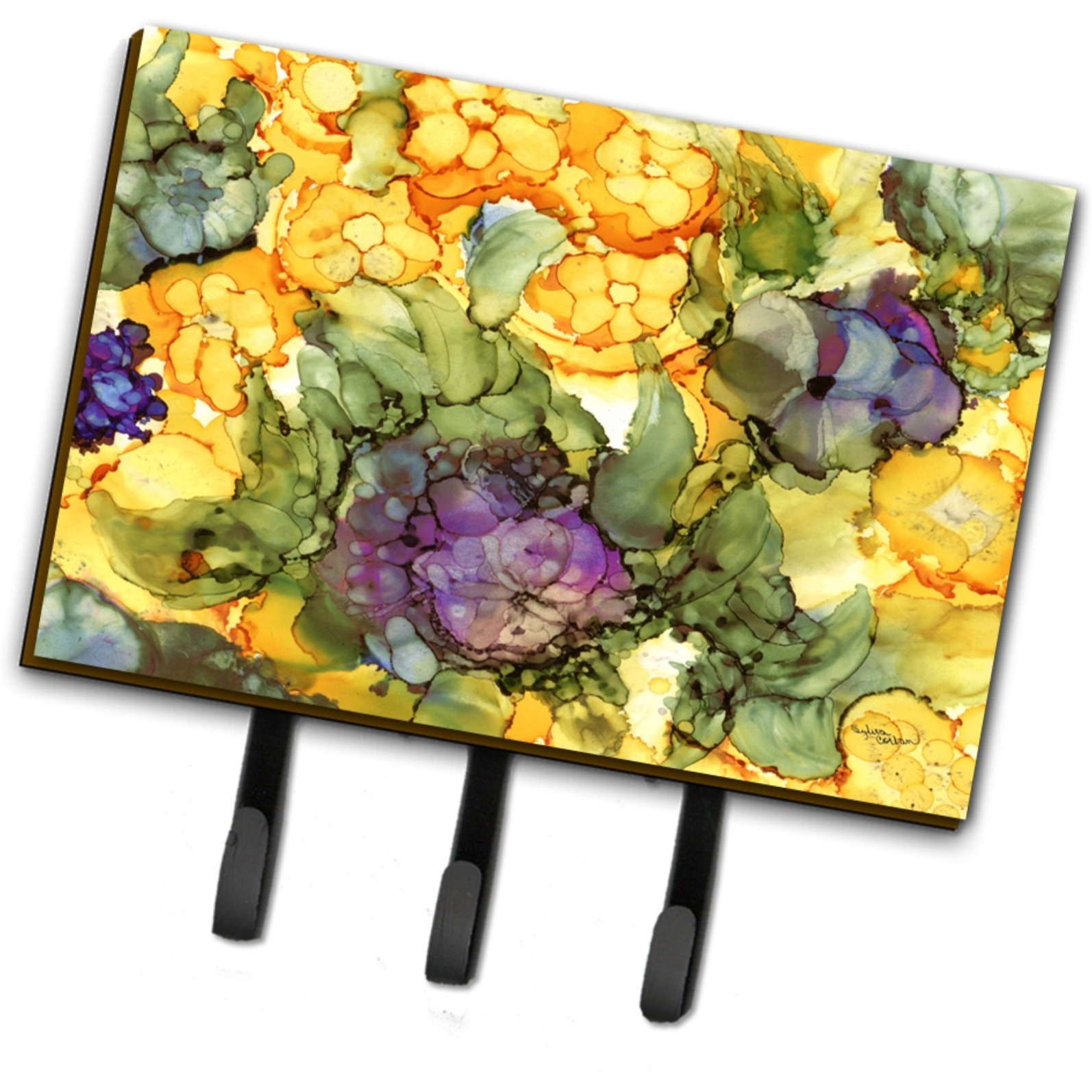 &quotCaroline's Treasures Abstract Flowers Purple and Yellow Leash or Key Holder 8958TH68, Triple, Multicolor"