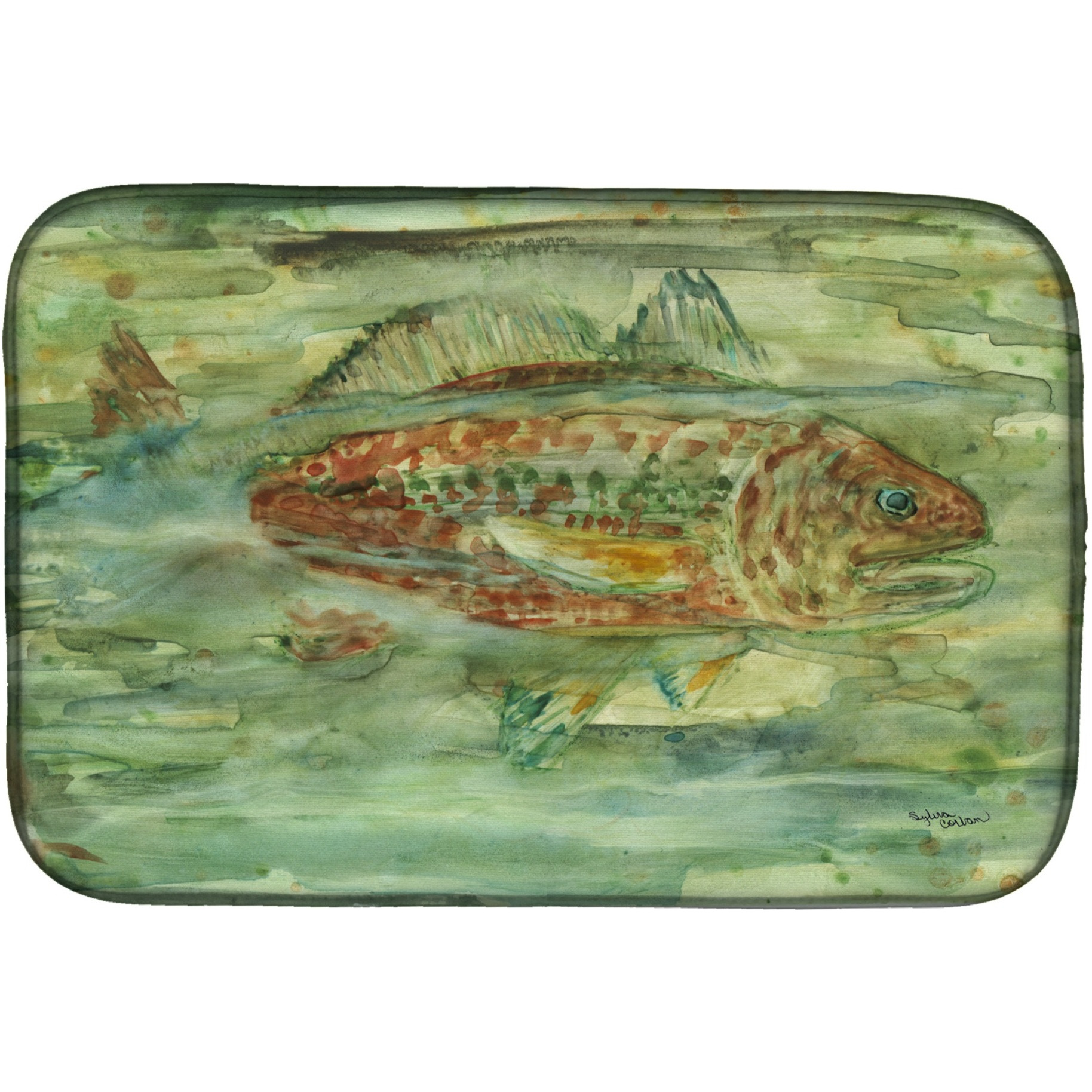 &quotCaroline's Treasures Abstract Red Fish Dish Drying Mat, 14"" x 21"", Multicolor"