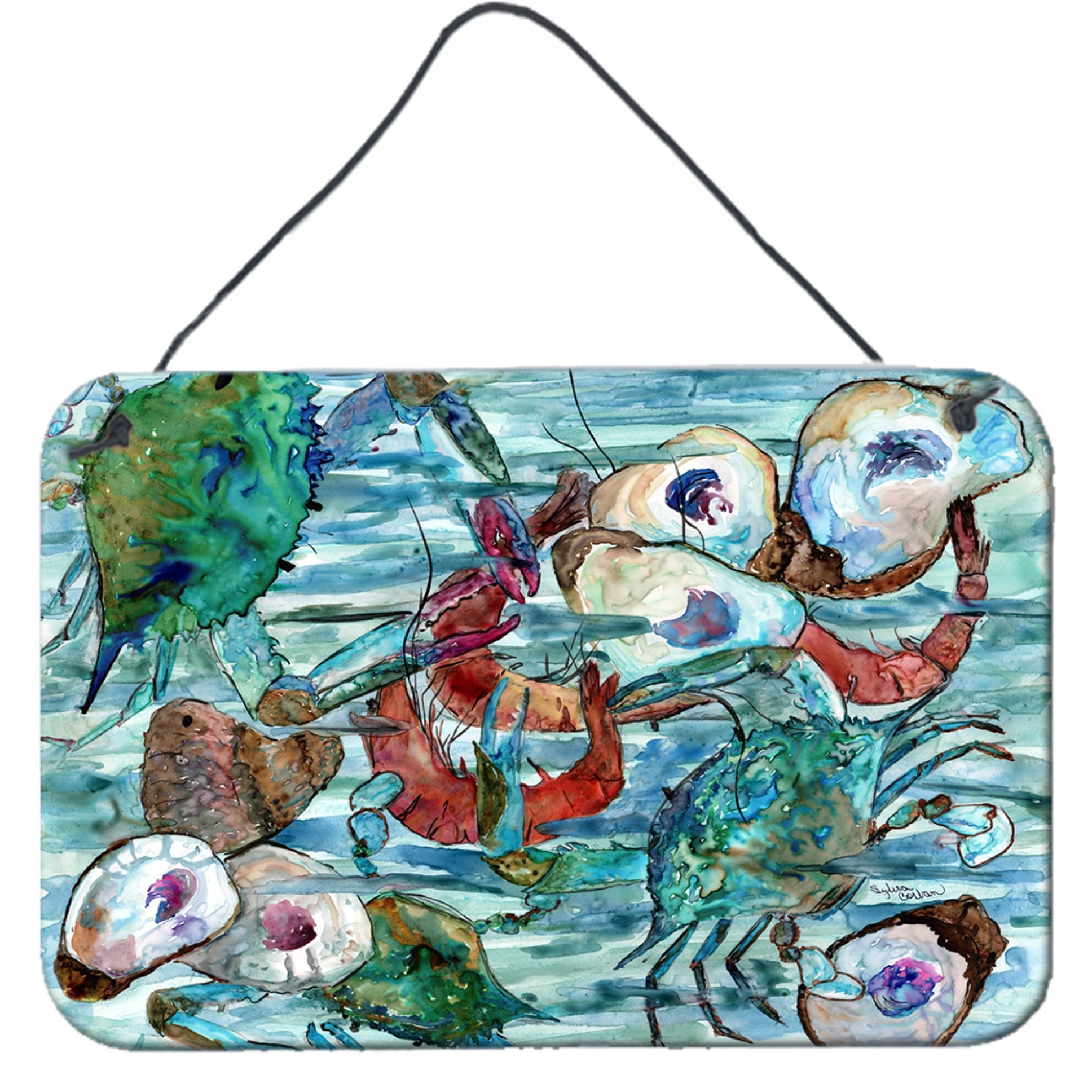 &quotCaroline's Treasures Watery Shrimp, Crabs and Oysters Wall or Door Hanging Prints 8964DS812, 8"&quotH x 12"&quotW, Multicolor"