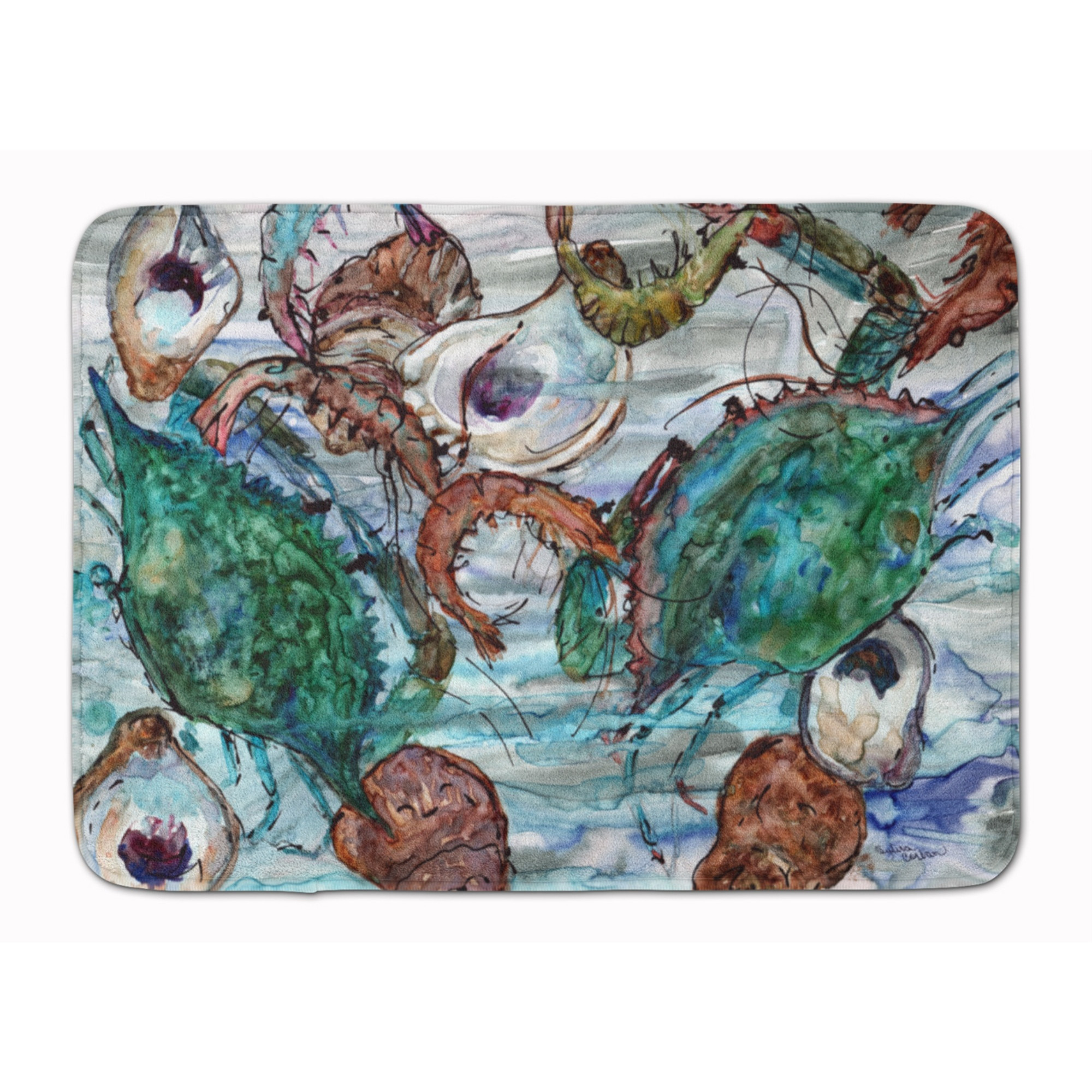 &quotCaroline's Treasures Shrimp, Crabs and Oysters in water Floor Mat, 19"" x 27"", Multicolor"