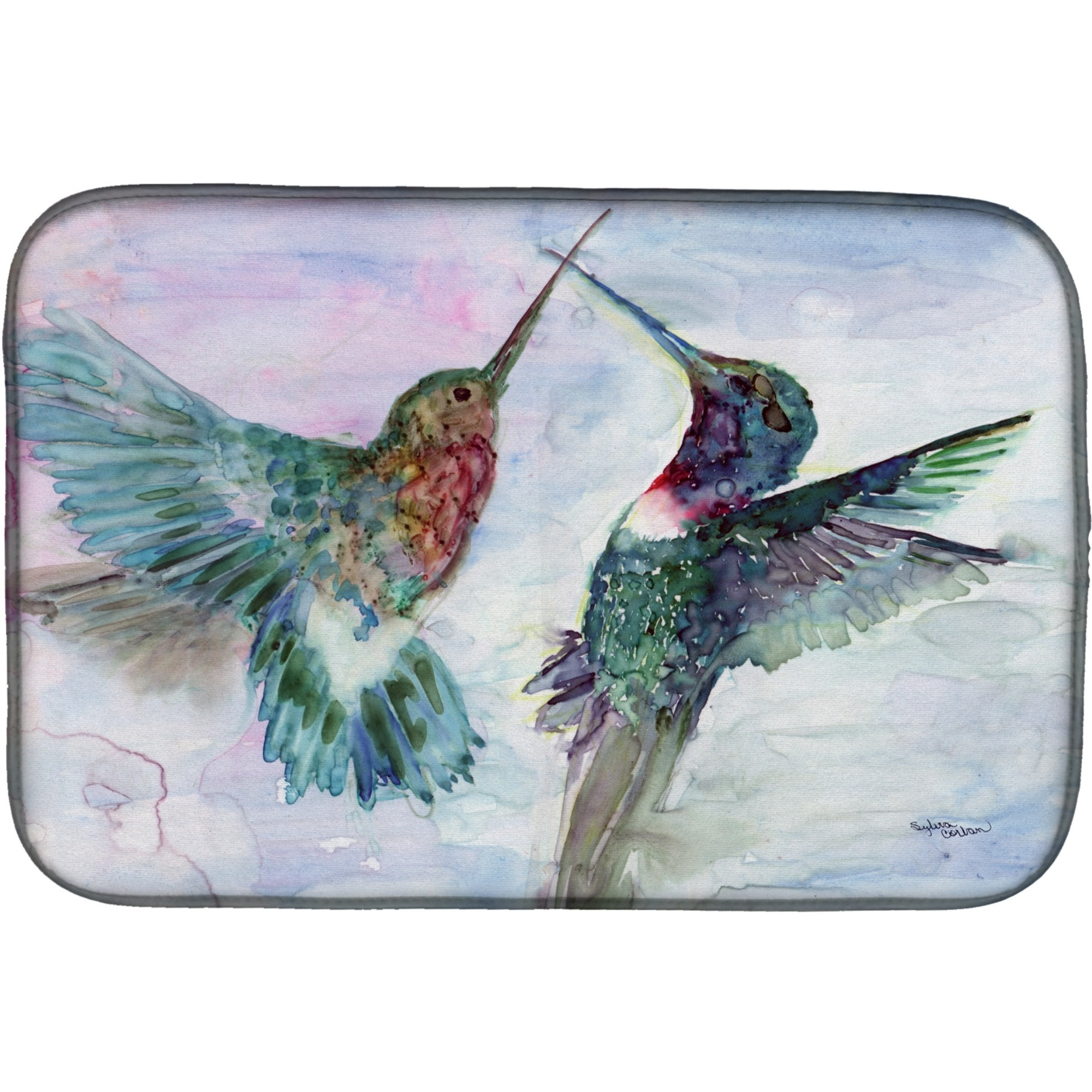 &quotCaroline's Treasures Hummingbird Combat Dish Drying Mat, 14"" x 21"", Multicolor"