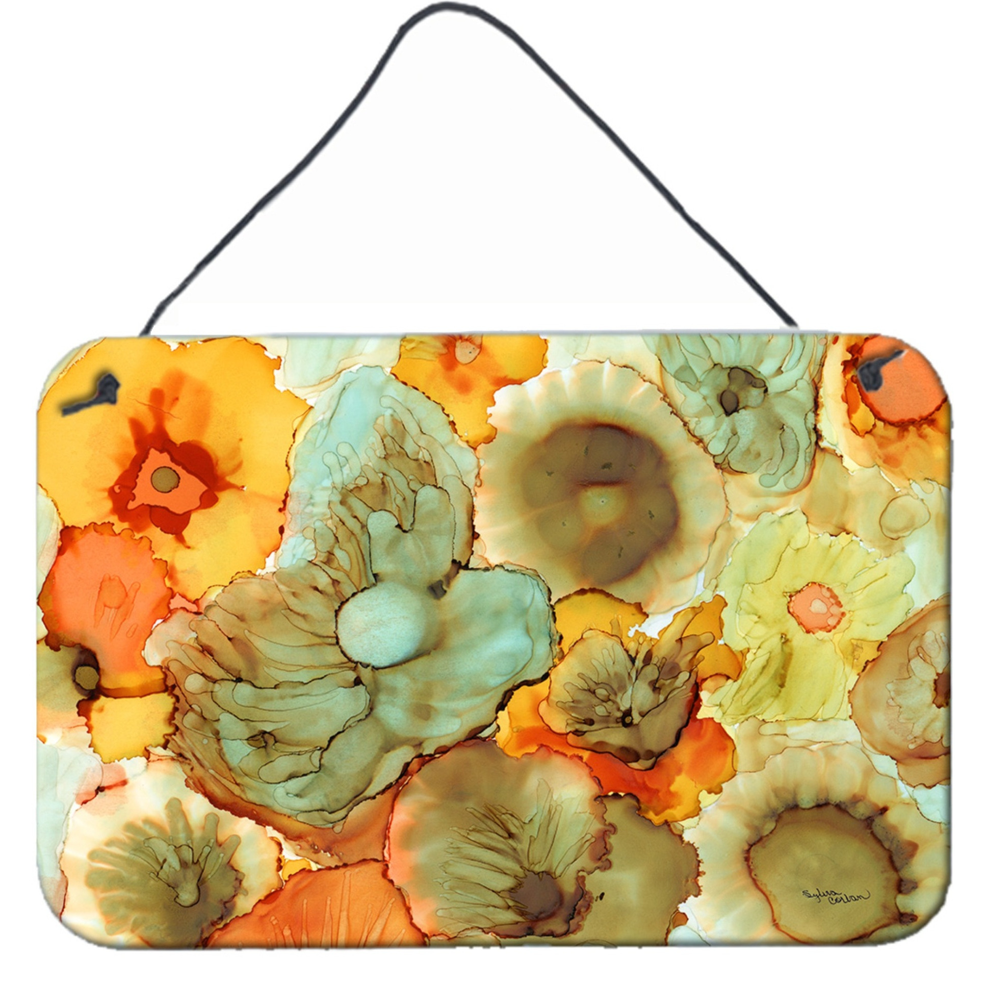 &quotCaroline's Treasures Abstract Flowers Teal and Orange Wall or Door Hanging Prints 8969DS812, 8"&quotH x 12"&quotW, Multicolor"