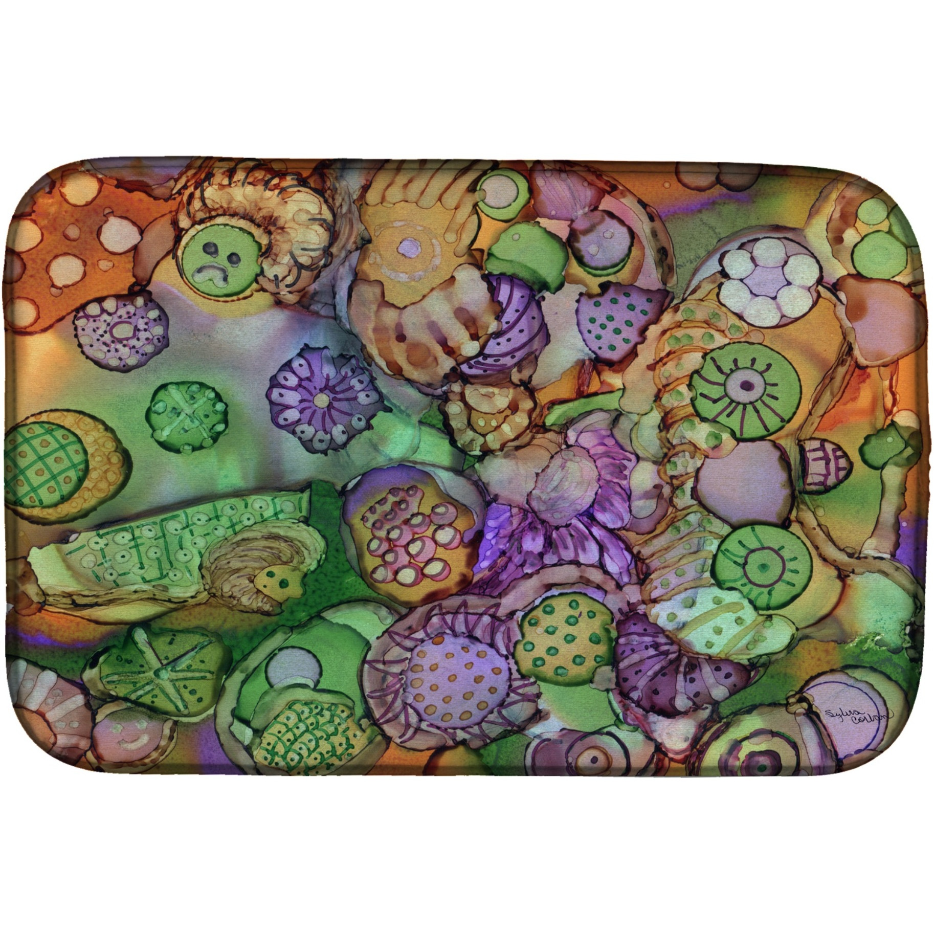 &quotCaroline's Treasures Abstract In Purple Green And Orange Dish Drying Mat, 14"" x 21"", Multicolor"