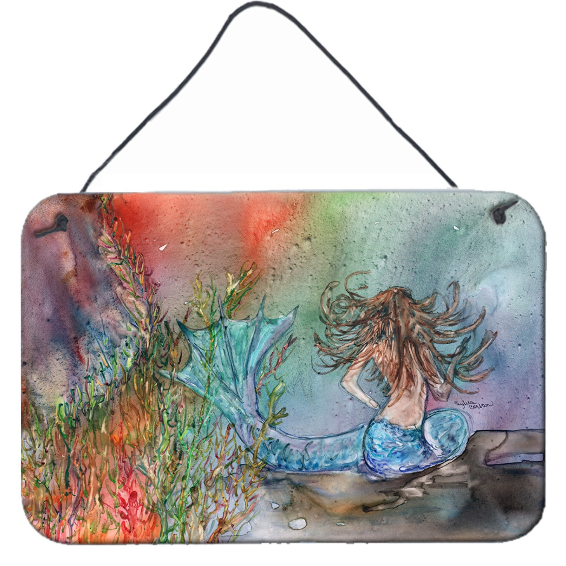 &quotCaroline's Treasures Brunette Mermaid Water Fantasy Wall or Door Hanging Prints 8972DS812, 8"&quotH x 12"&quotW, Multicolor"