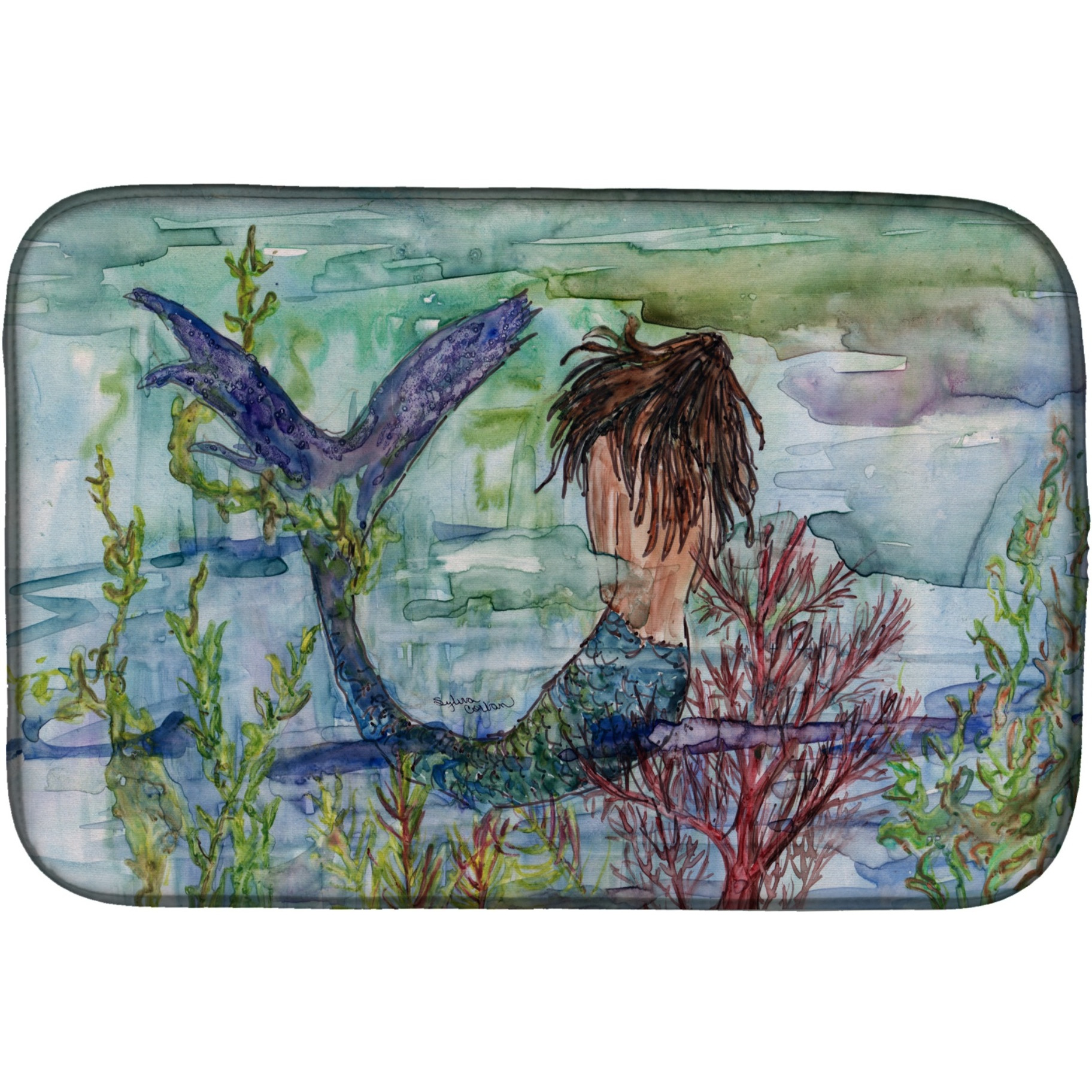 &quotCaroline's Treasures Brunette Mermaid Coral Fantasy Dish Drying Mat, 14 x 21, Multicolor"