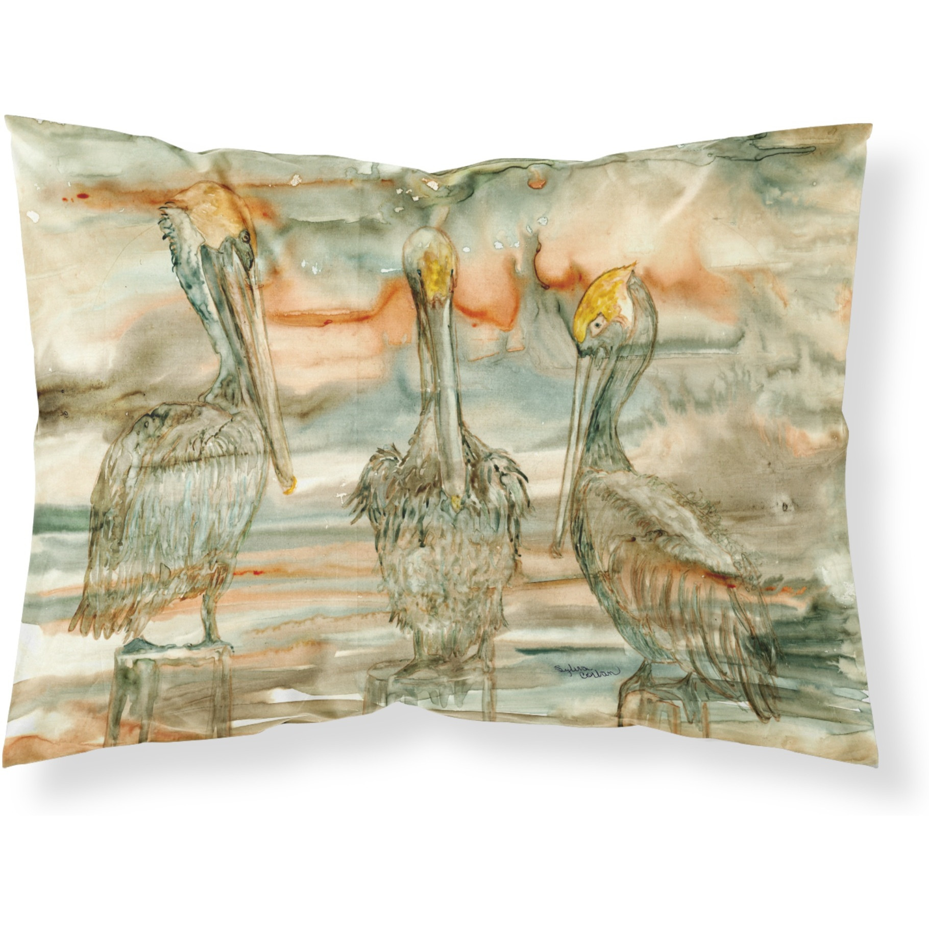 &quotCaroline's Treasures Pelicans on their perch Abstract Fabric Standard Pillowcase 8980PILLOWCASE, Multicolor"