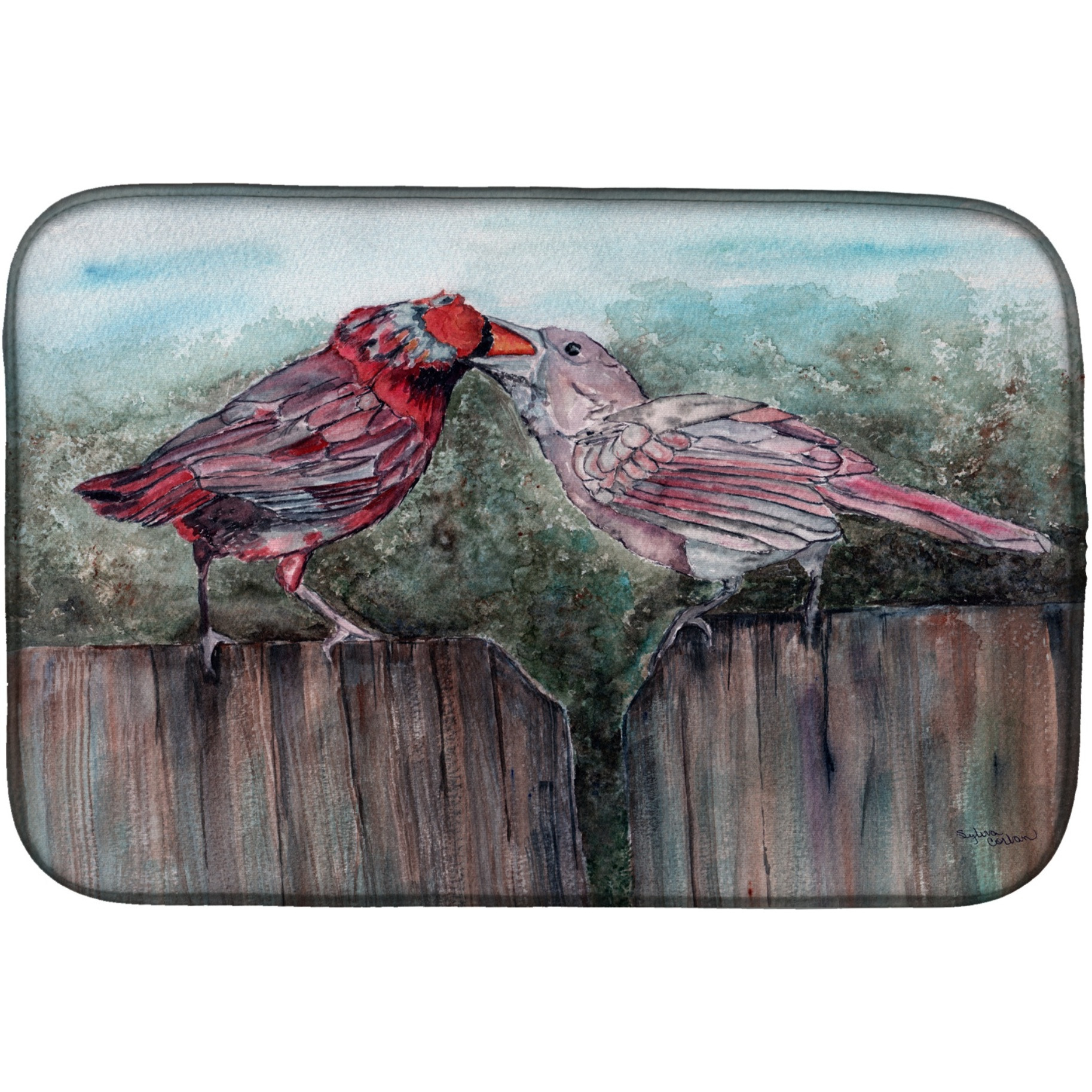 &quotCaroline's Treasures Red Bird Feeding Dish Drying Mat, 14 x 21, Multicolor"
