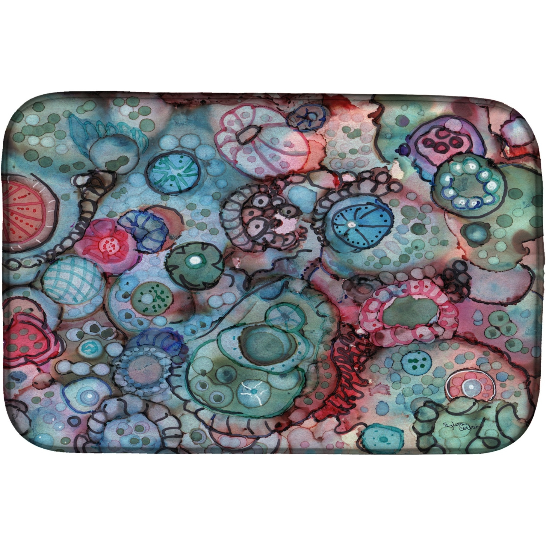 &quotCaroline's Treasures Abstract in Reds and Blues Dish Drying Mat, 14 x 21, Multicolor"