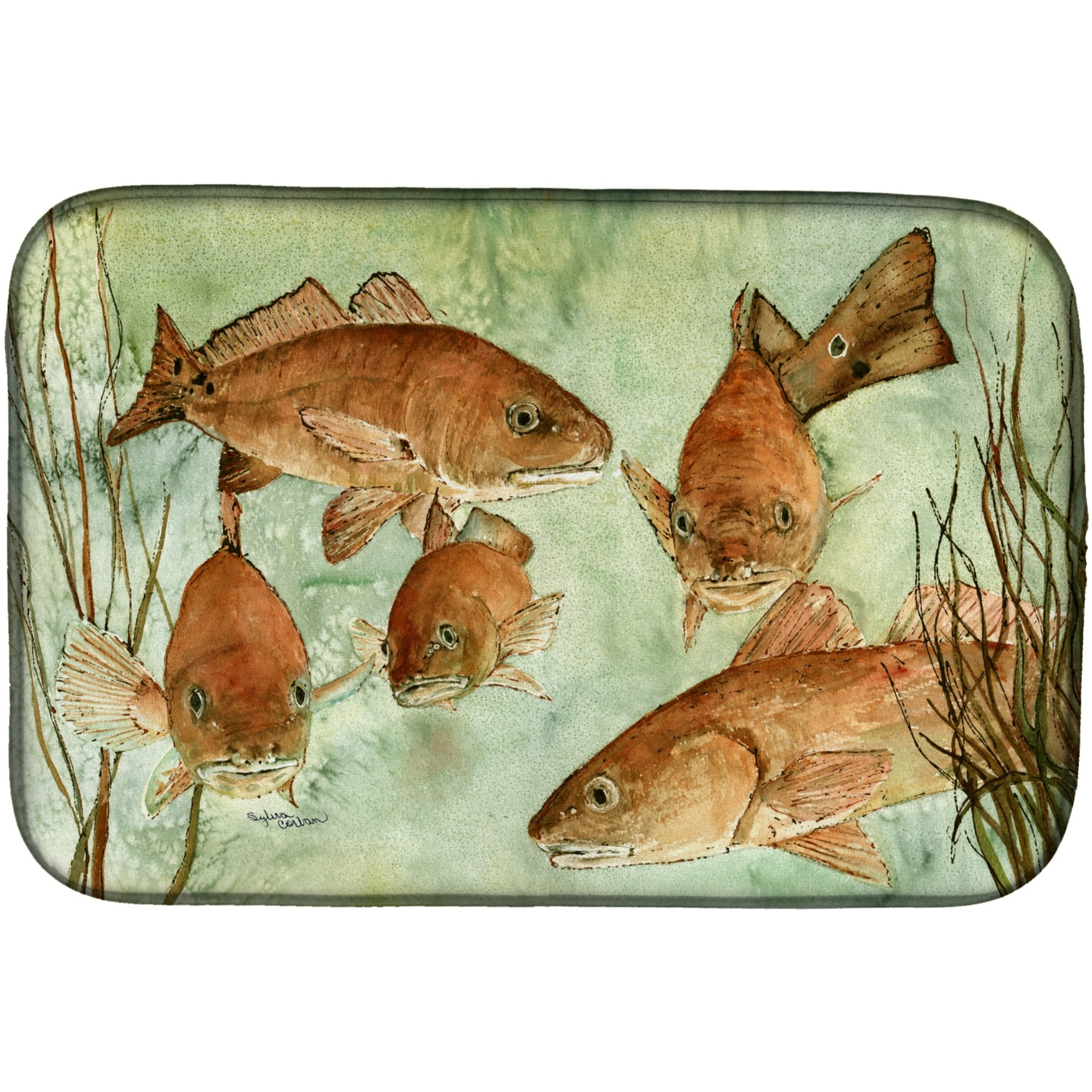&quotCaroline's Treasures Fish Swim Dish Drying Mat, 14"" x 21"", Multicolor"