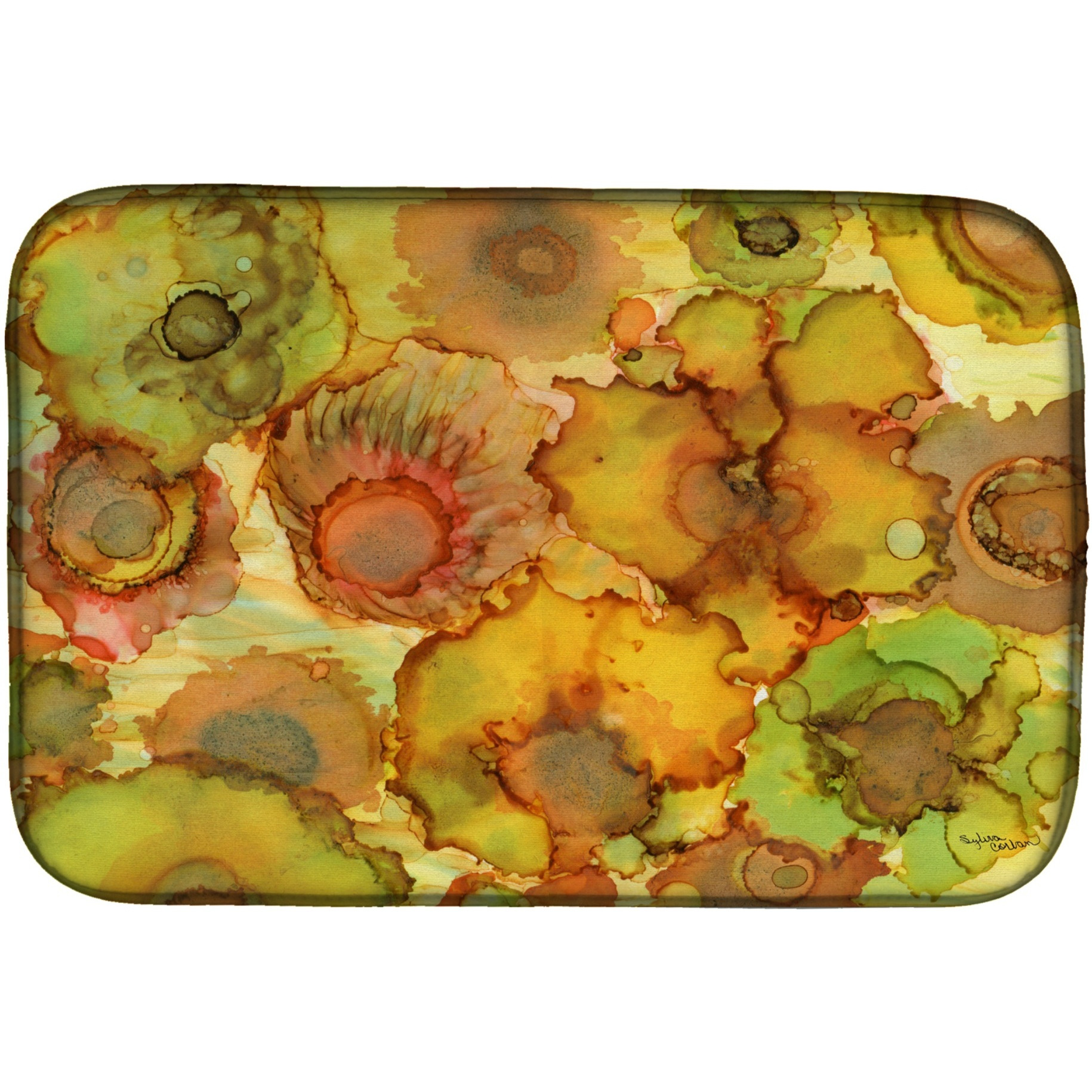 &quotCaroline's Treasures Abstract Flowers In Yellows And Oranges Dish Drying Mat, 14"" x 21"", Multicolor"