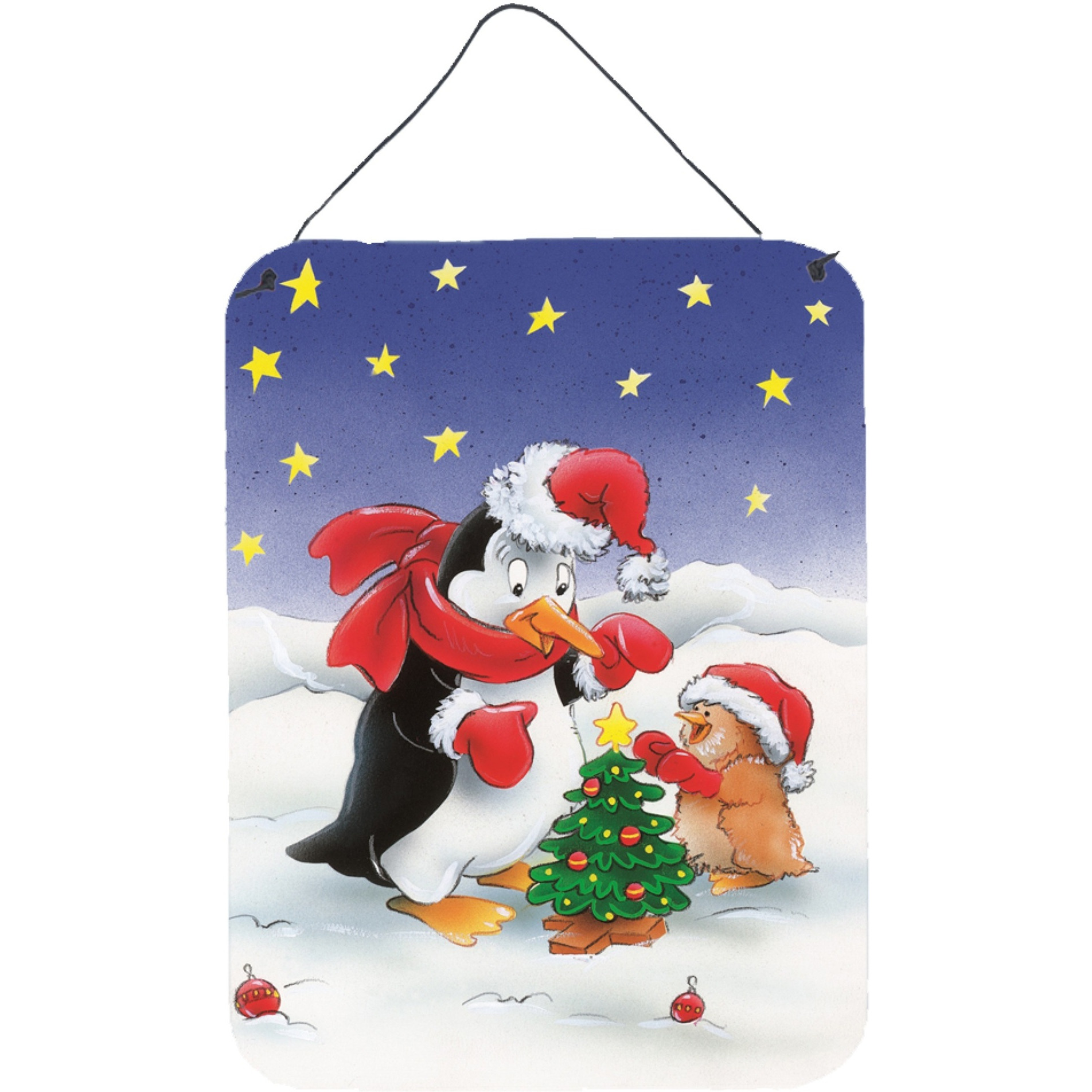 &quotCaroline's Treasures Penguin and Robin with Christmas Tree Wall or Door Hanging Prints AAH7203DS1216, 16HX12W, Multicolor"