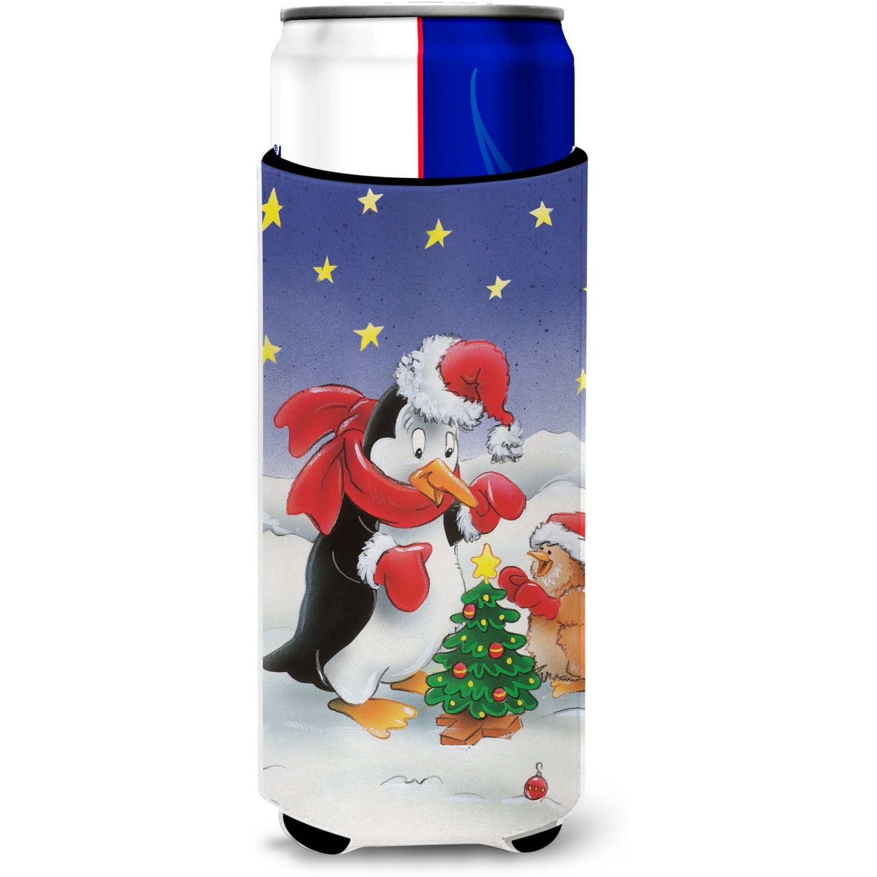 &quotCaroline's Treasures Penguin and Robin with Christmas Tree Michelob Ultra Koozies for Slim Cans, Multicolor"