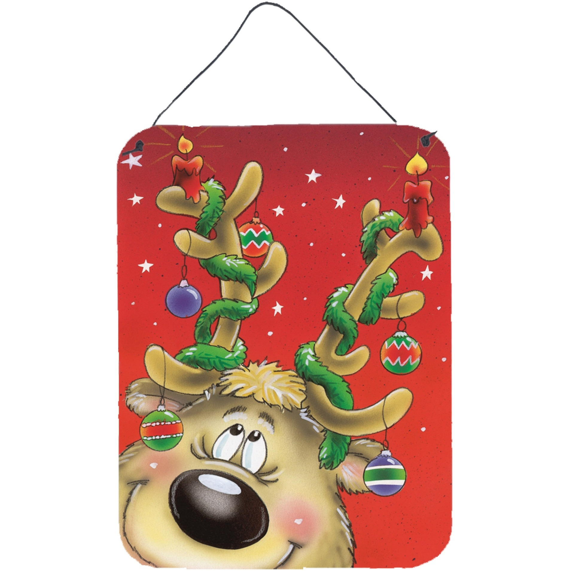 &quotCaroline's Treasures Comic Reindeer with Decorated Antlers Wall or Door Hanging Prints AAH7206DS1216, 16HX12W, Multicolor"