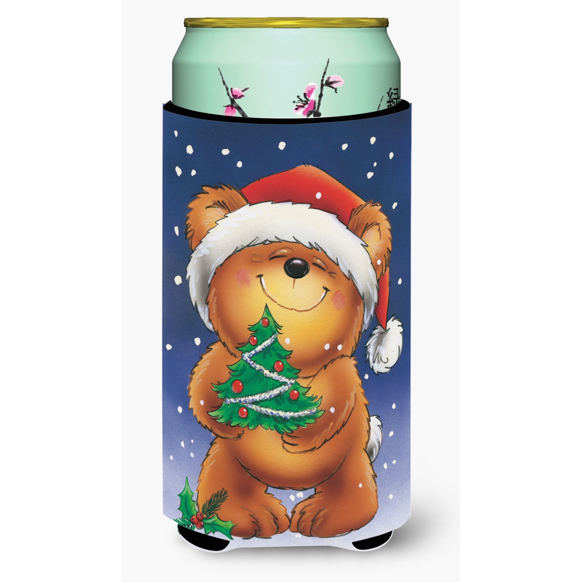 &quotCaroline's Treasures Teddy Bear and Christmas Tree Tall Boy Koozie Hugger, Multicolor"