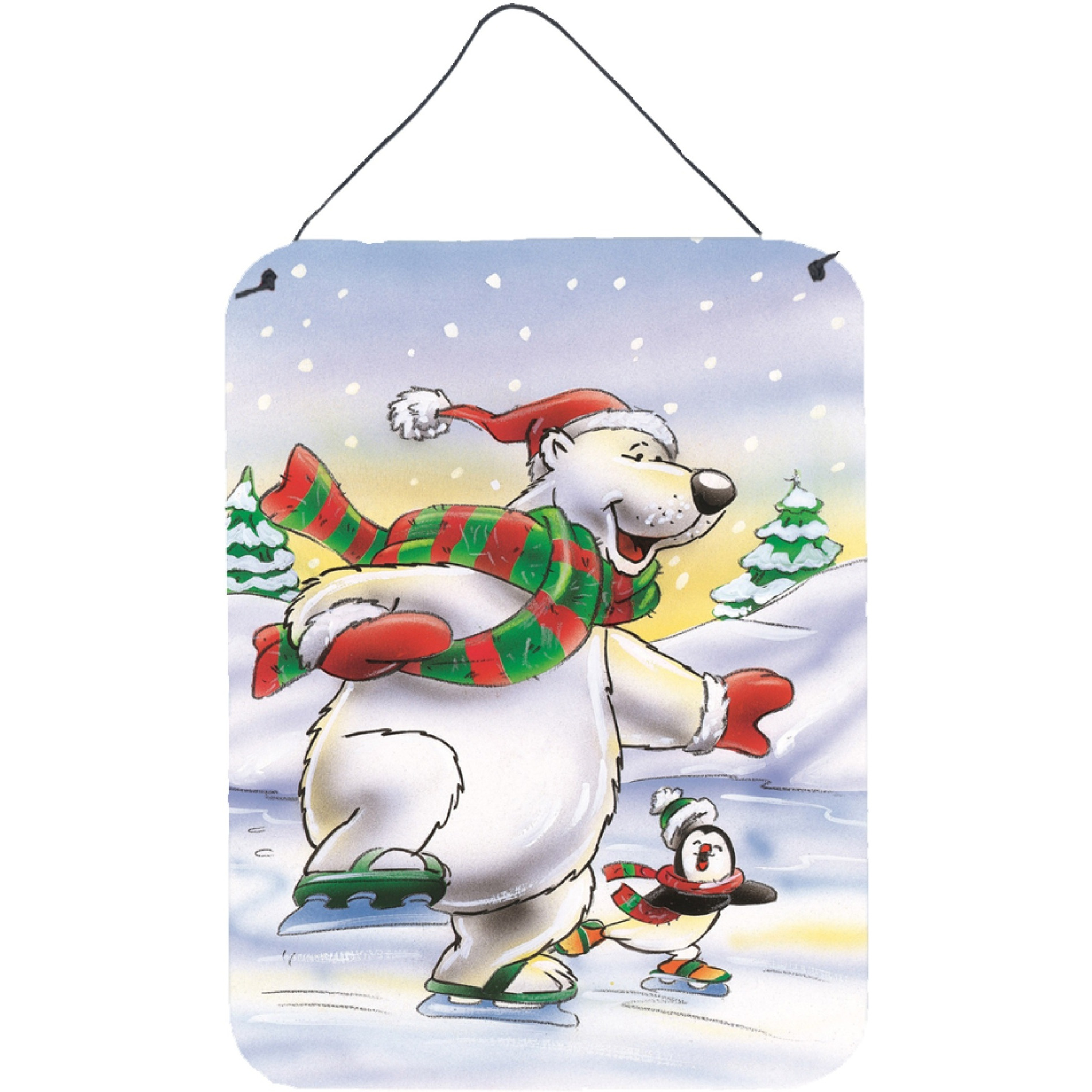 &quotCaroline's Treasures Holiday Polar Bears Ice Skating Wall or Door Hanging Prints AAH7270DS1216, 16HX12W, Multicolor"
